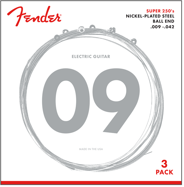 Fender 250L 3-Pack Nickel Plated Steel Electric Guitar Strings, Light, 9-42