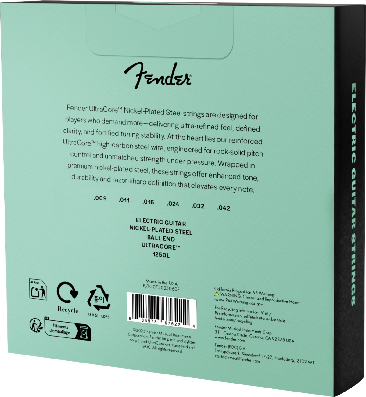 Fender 1250L UltraCore Nickel 9-42 Electric Guitar Strings, Ball End, 3-Pack