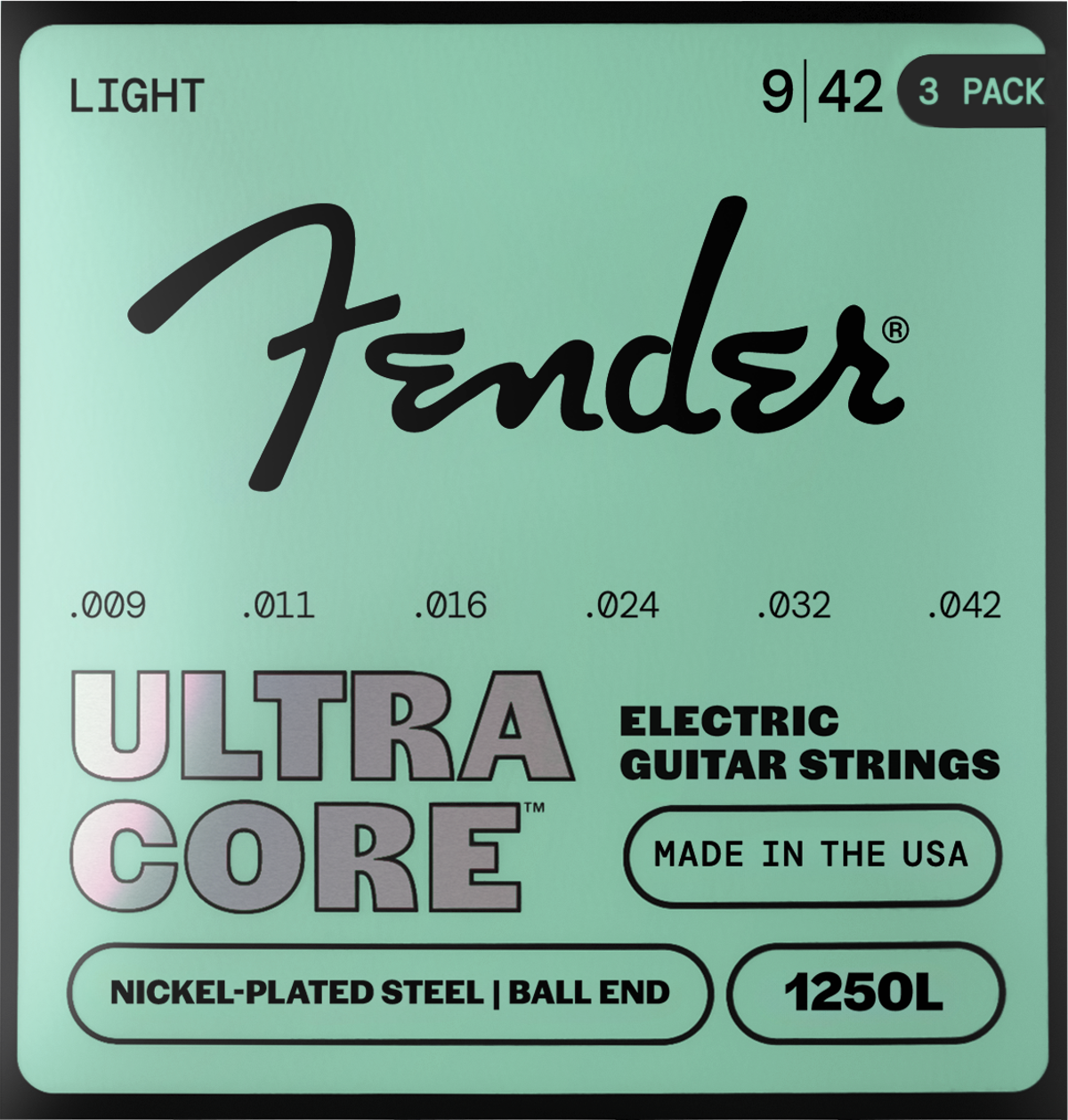 Fender 1250L UltraCore Nickel 9-42 Electric Guitar Strings, Ball End, 3-Pack