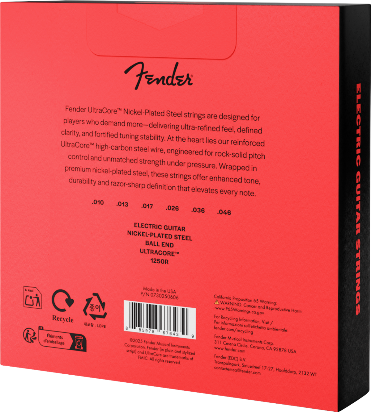 Fender 1250R UltraCore Nickel 10-46 Electric Guitar Strings, Ball End, 3-Pack
