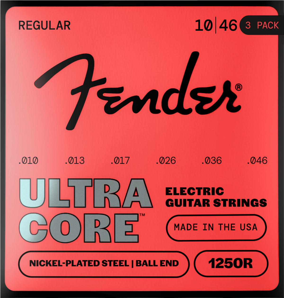 Fender 1250R UltraCore Nickel 10-46 Electric Guitar Strings, Ball End, 3-Pack