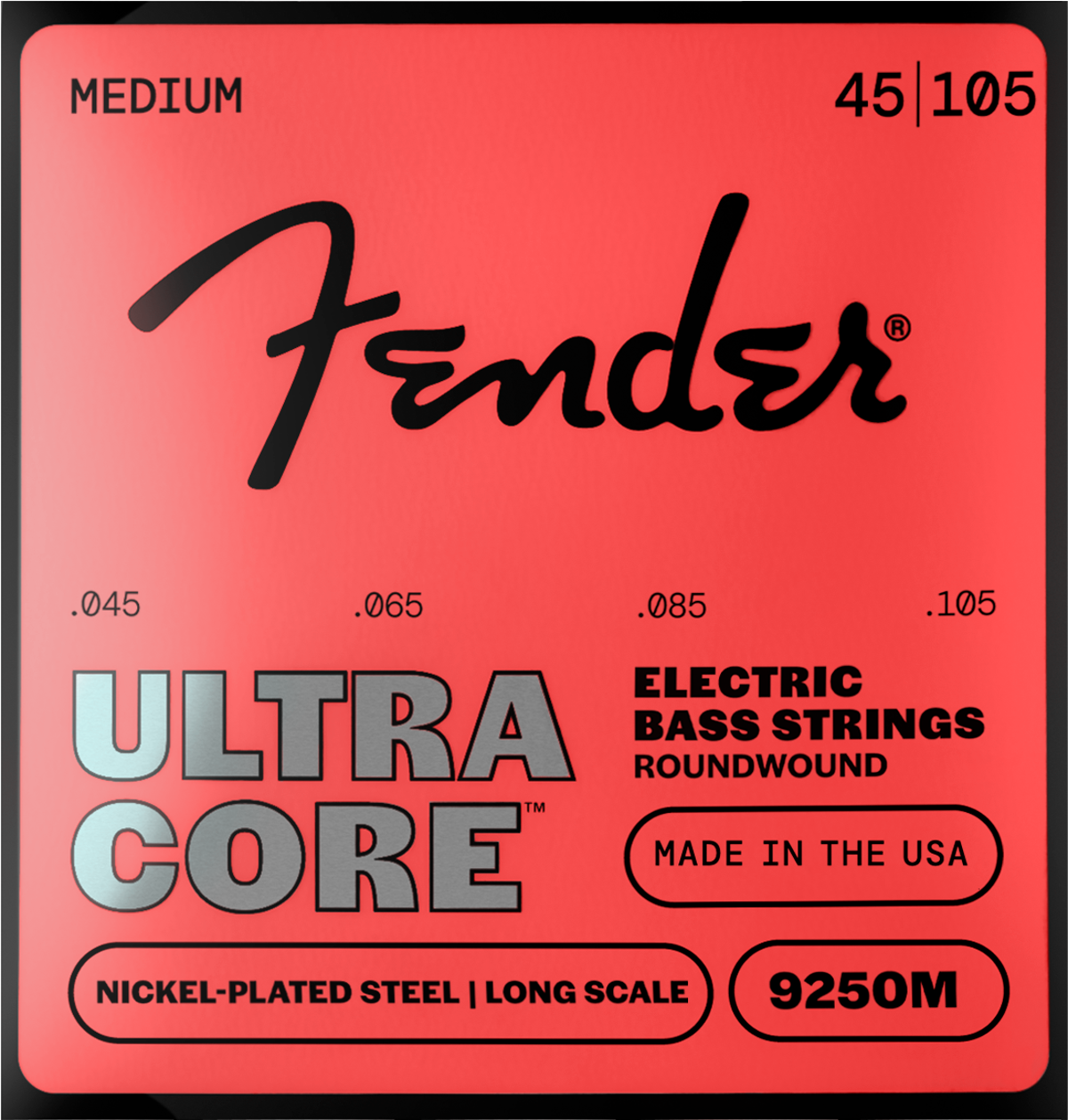 Fender 9250M UltraCore Nickel Round Wound 45-105 Bass Guitar Strings, Long Scale