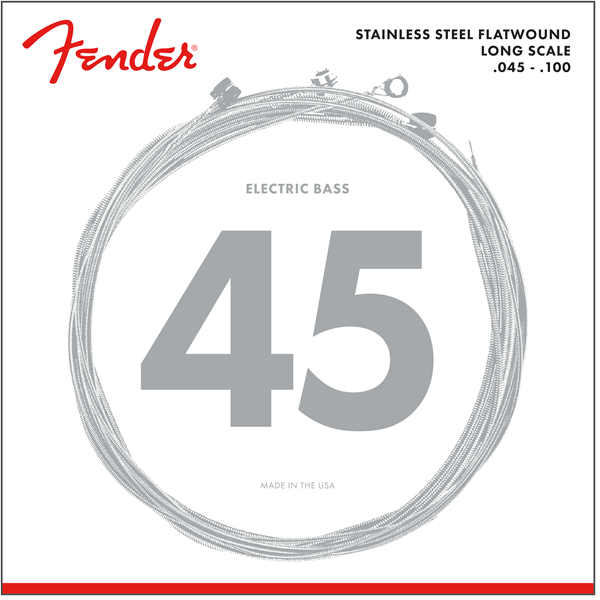Fender Flatwound Stainless Steel 45-100 Bass Guitar Strings, Long Scale