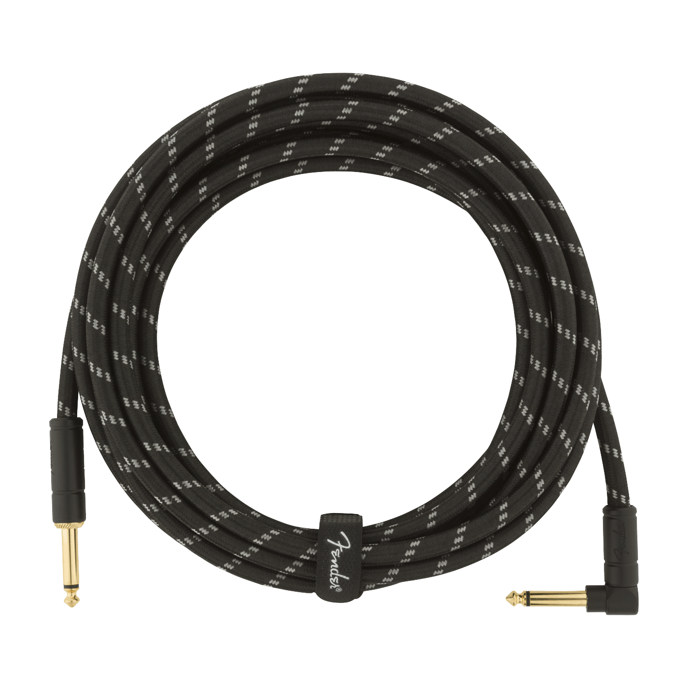 Fender Deluxe Series Black Tweed Instrument Cable, 15' (4.5m), Straight-Angled