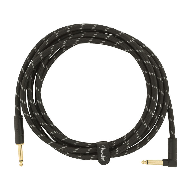 Fender Deluxe Series Black Tweed Instrument Cable, 10' (3m), Straight-Angled