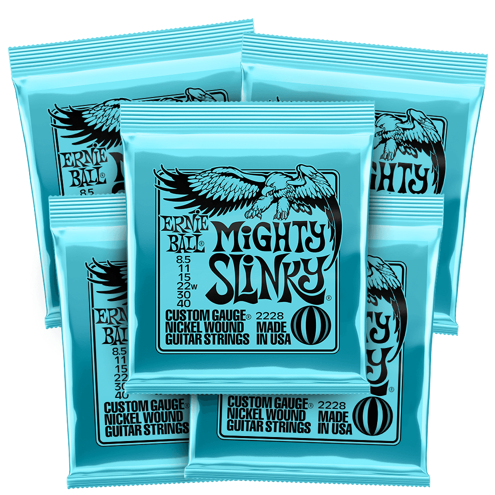 Ernie Ball 2228 Mighty Slinky 8.5-40 Electric Guitar Strings, 5-Pack