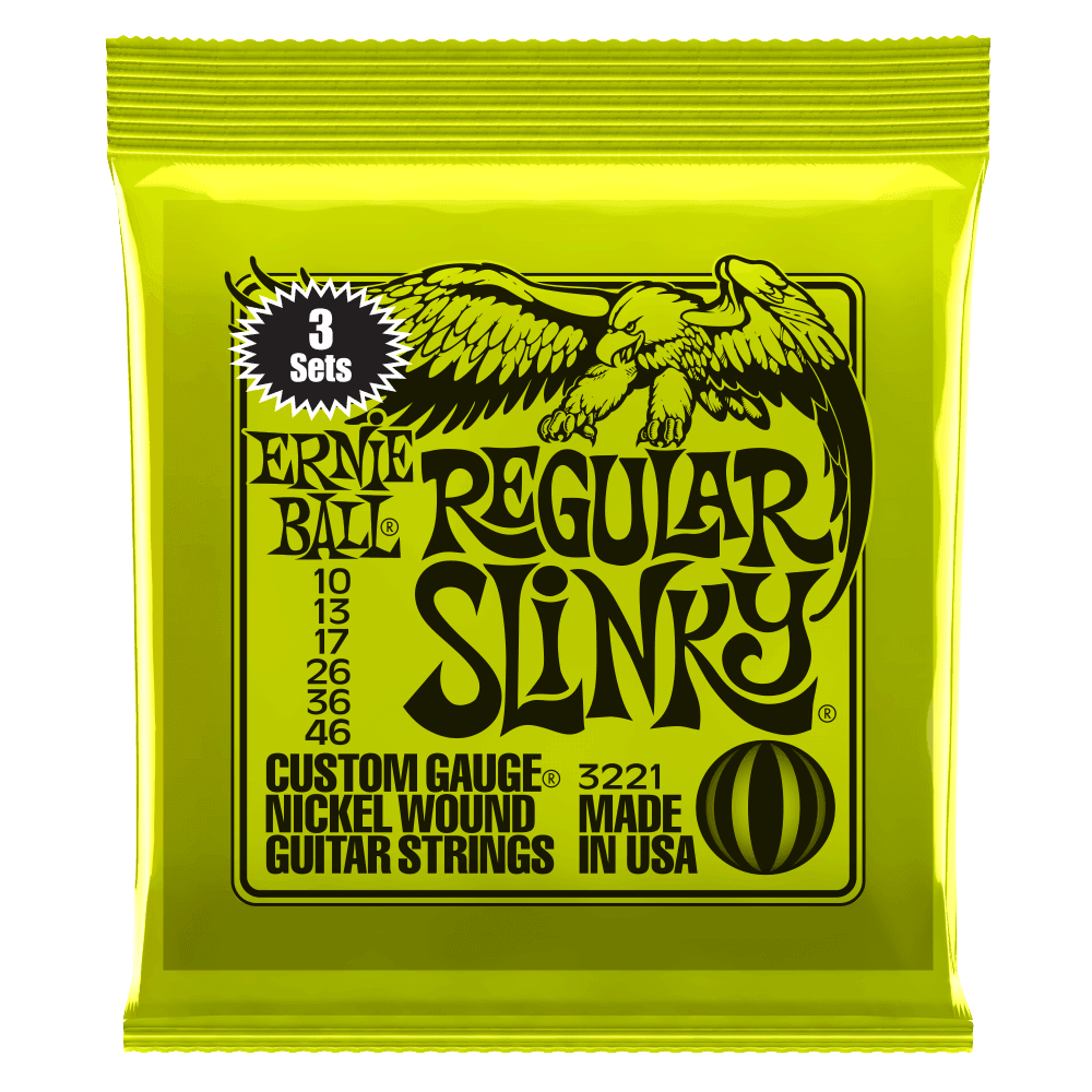 Ernie Ball 3221 Regular Slinky Nickel Wound 10-46 Electric Guitar Strings, 3-Pack
