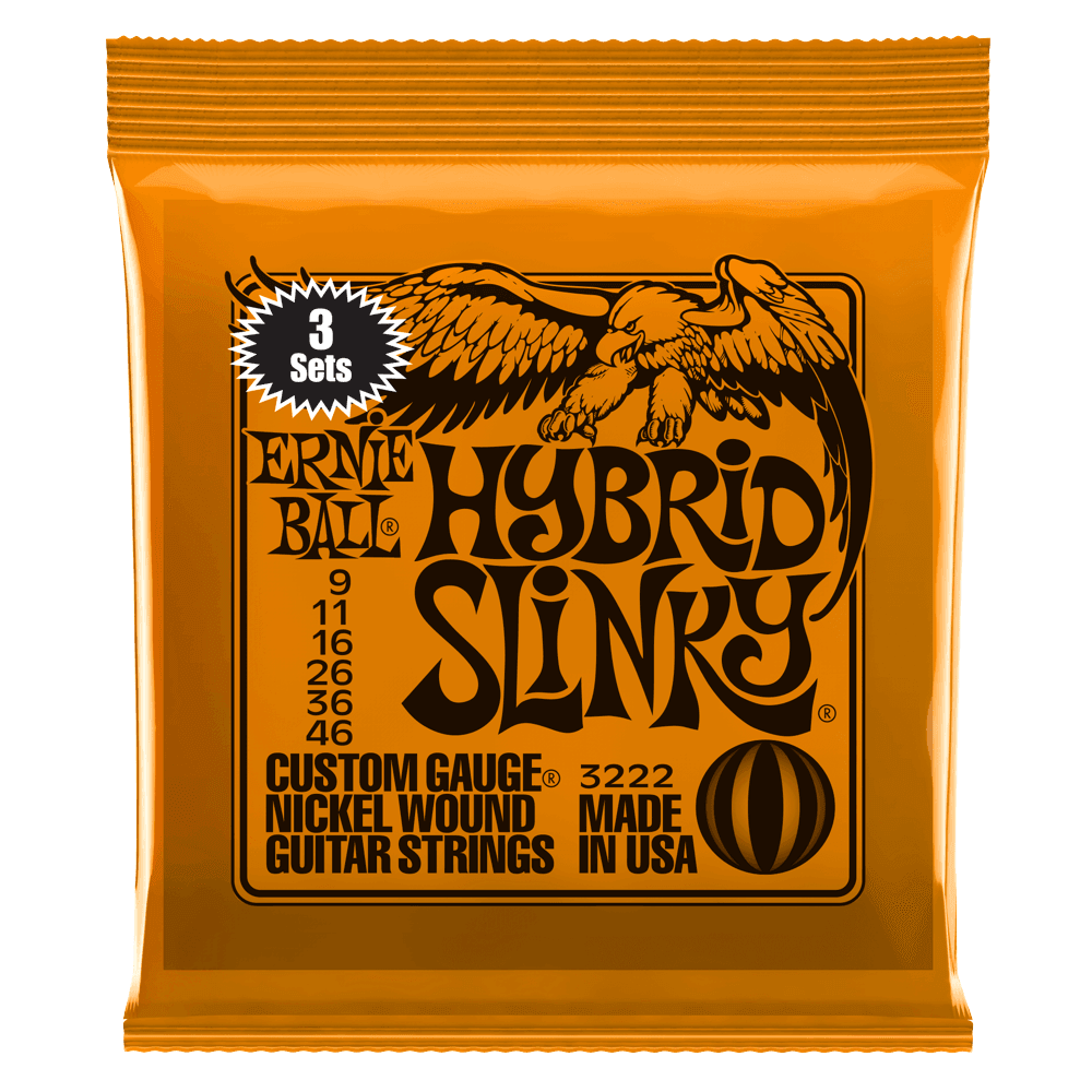 Ernie Ball 3222 Hybrid Slinky Nickel Wound 9-46 Electric Guitar Strings, 3-Pack