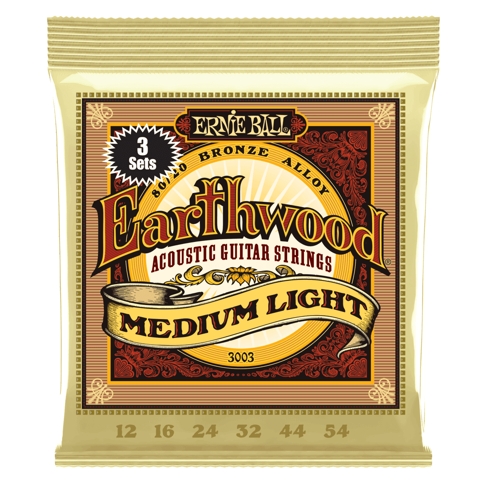 Ernie Ball Earthwood 80/20 Bronze 12-54 Acoustic Guitar Strings, Medium-Light, 3-Pack