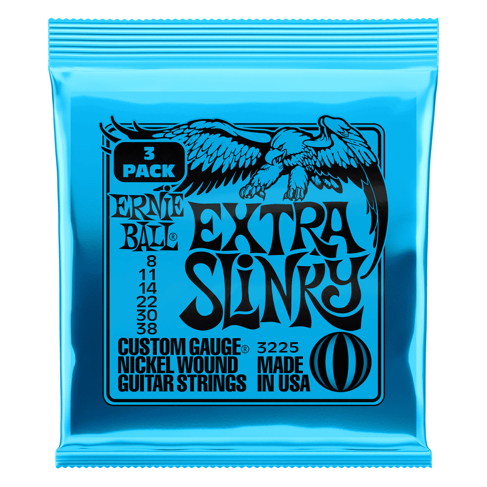 Ernie Ball 2225 Extra Slinky 8-38 Electric Guitar Strings, 3-Pack
