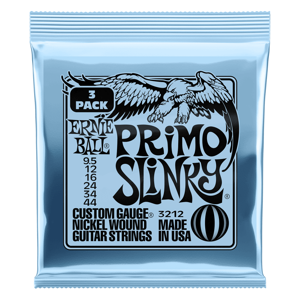 Ernie Ball 2212 Primo Slinky 9.5-44 Electric Guitar Strings, 3-Pack