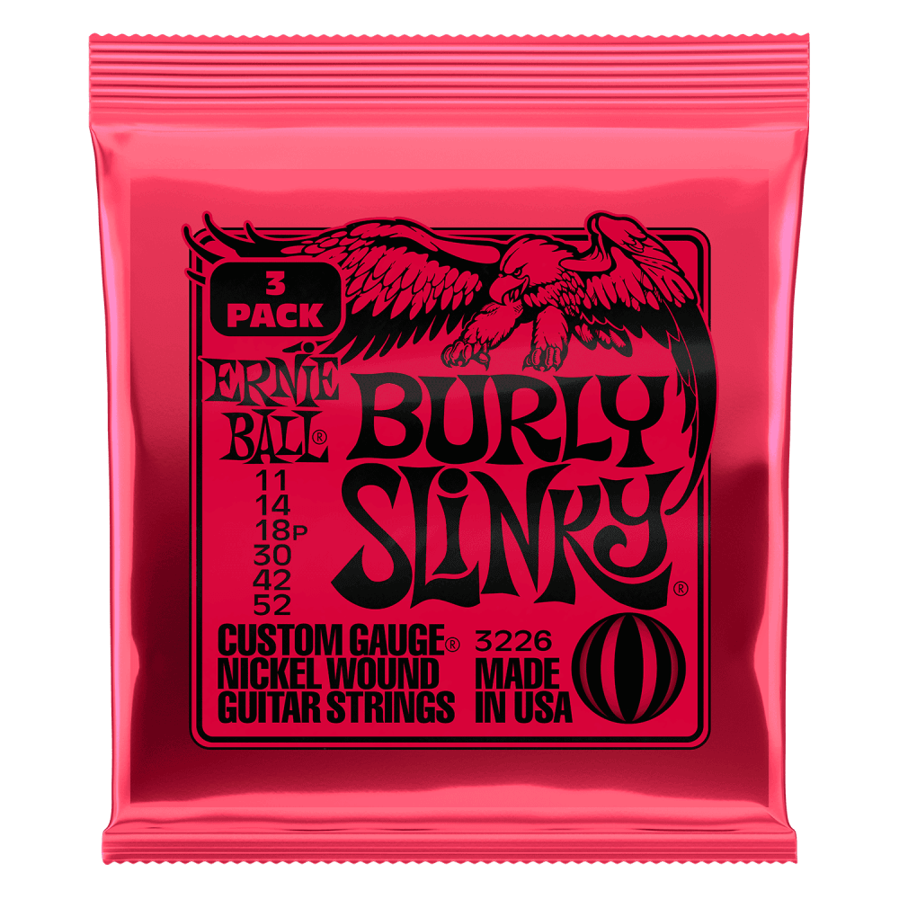 Ernie Ball 2226 Burly Slinky 11-52 Electric Guitar Strings, 3-Pack
