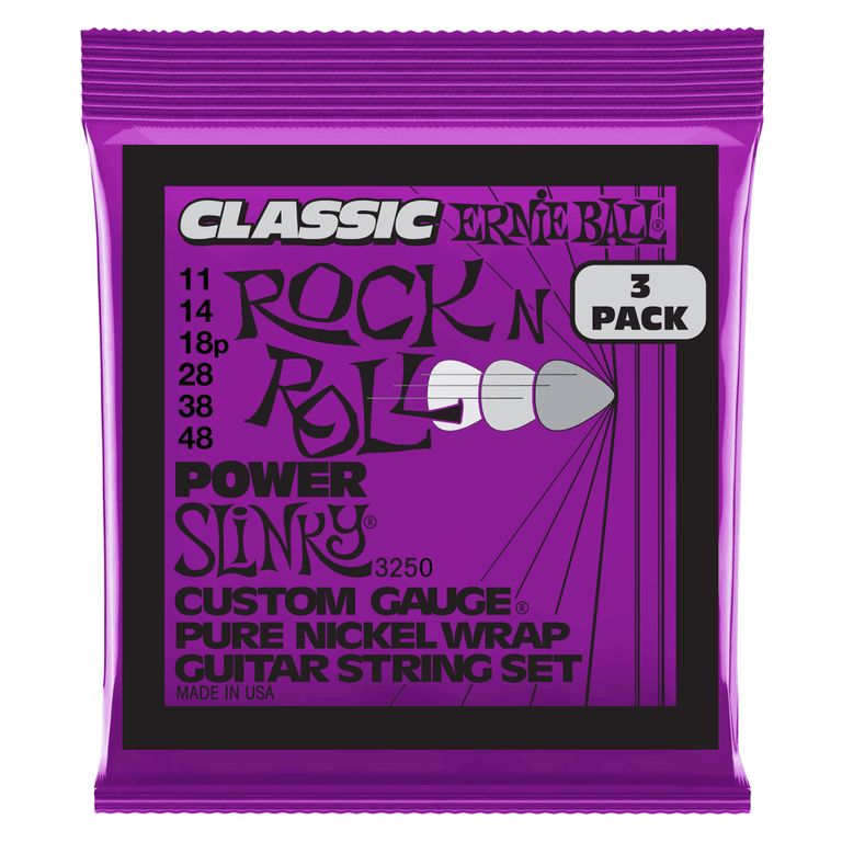 Ernie Ball 2250 Classic Power Slinky Pure Nickel 11-48 Electric Guitar Strings, 3-Pack