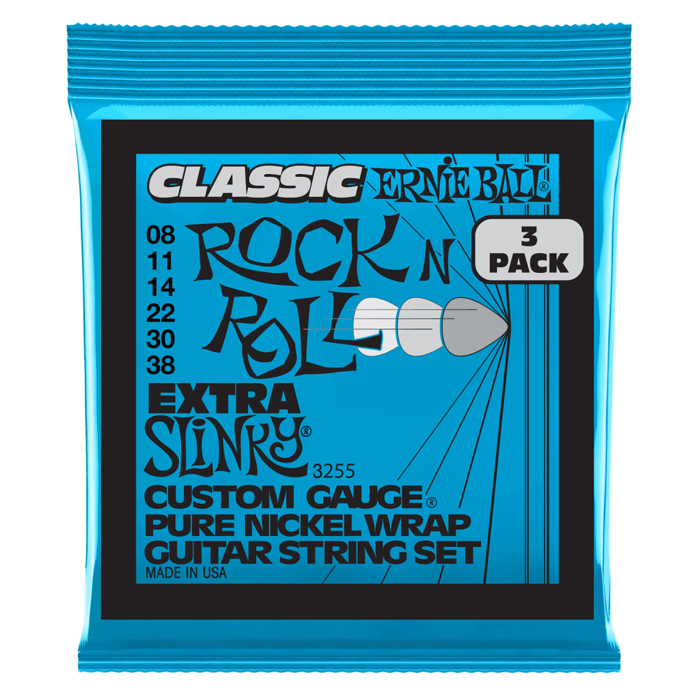 Ernie Ball 2255 Classic Extra Slinky Pure Nickel 8-38 Electric Guitar Strings, 3-Pack