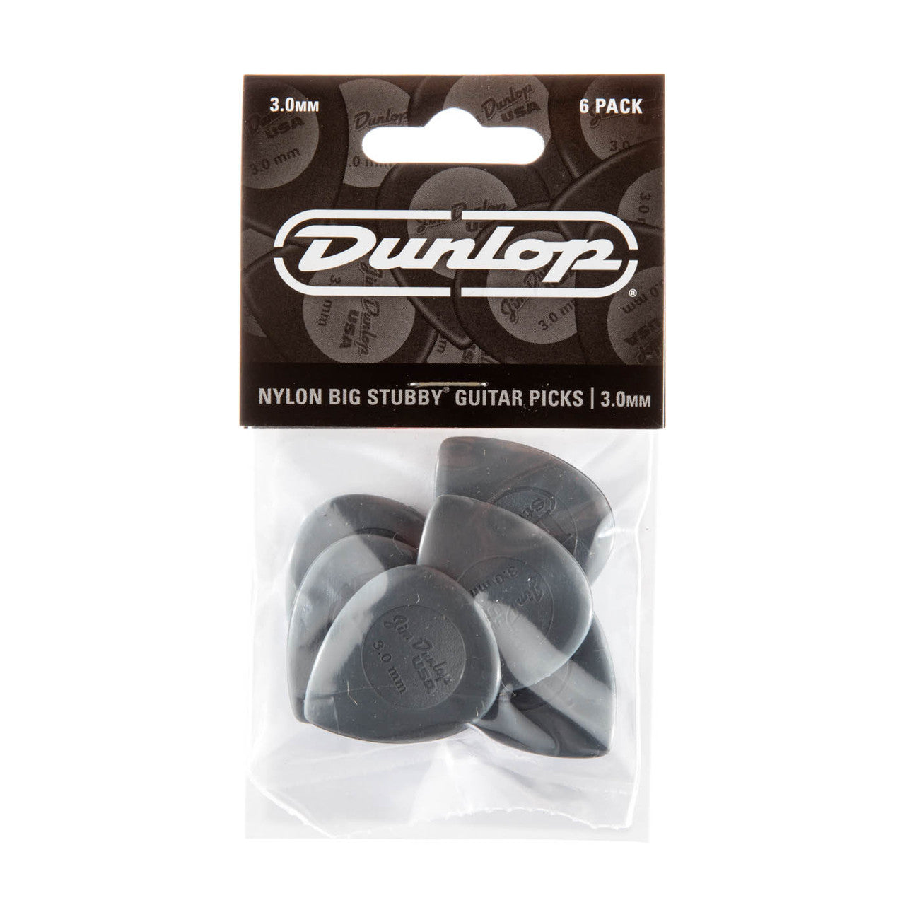 Jim Dunlop Nylon Big Stubby 3mm Guitar Plectrums, 6-Pack