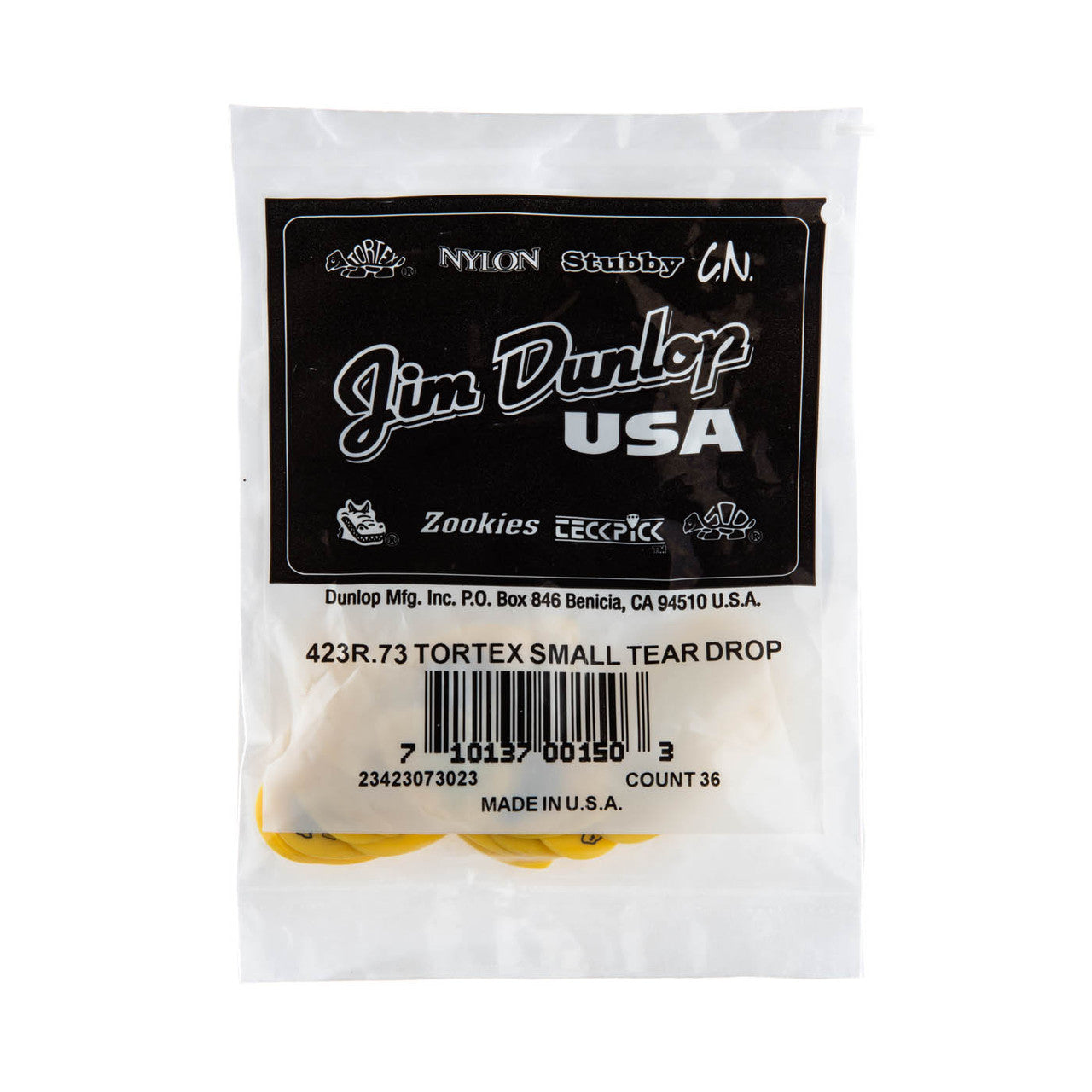 Jim Dunlop TORTEX Small Tear Drop .73mm Yellow, 36-Pack