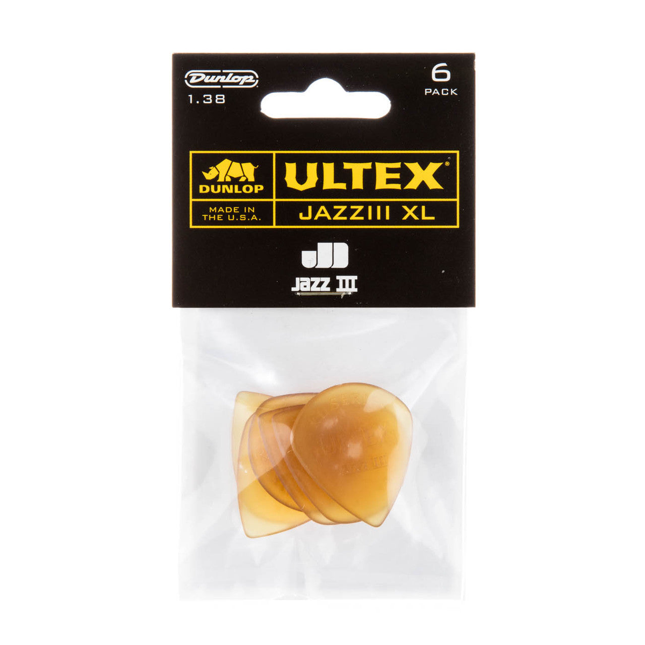 Jim Dunlop ULTEX Jazz III XL 1.38mm Guitar Picks, 6-Pack