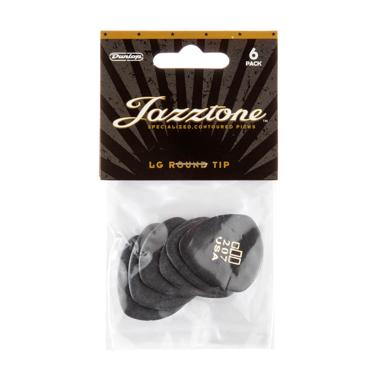 Jim Dunlop 207 Jazztone Guitar Plectrums, Large w/ Round Tip, 6-Pack