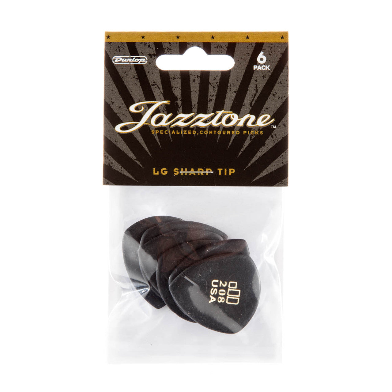 Jim Dunlop 208 Jazztones Large Point Picks, 6-Pack