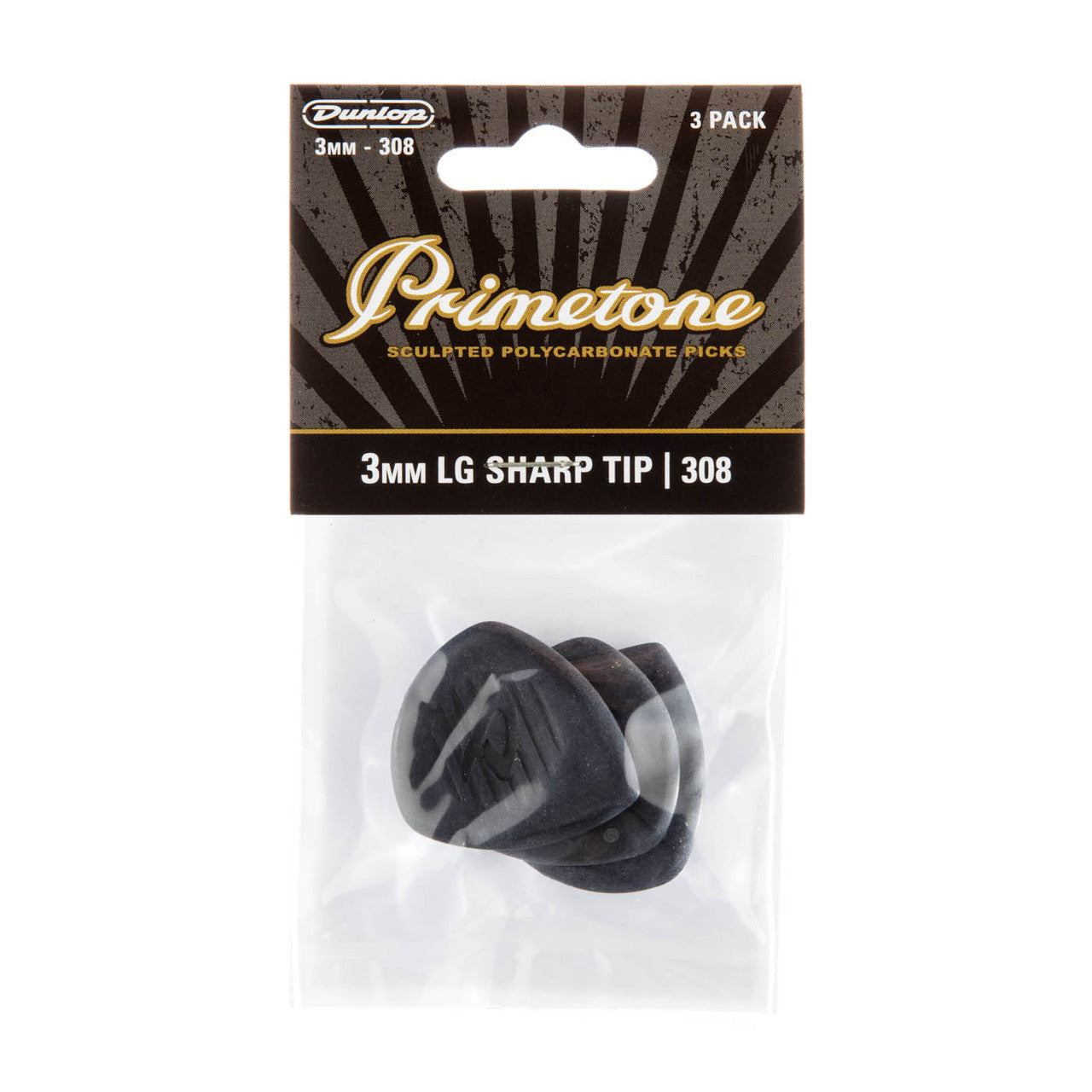 Jim Dunlop Primetone 3mm Large w/ Sharp Tip, Pack of 3