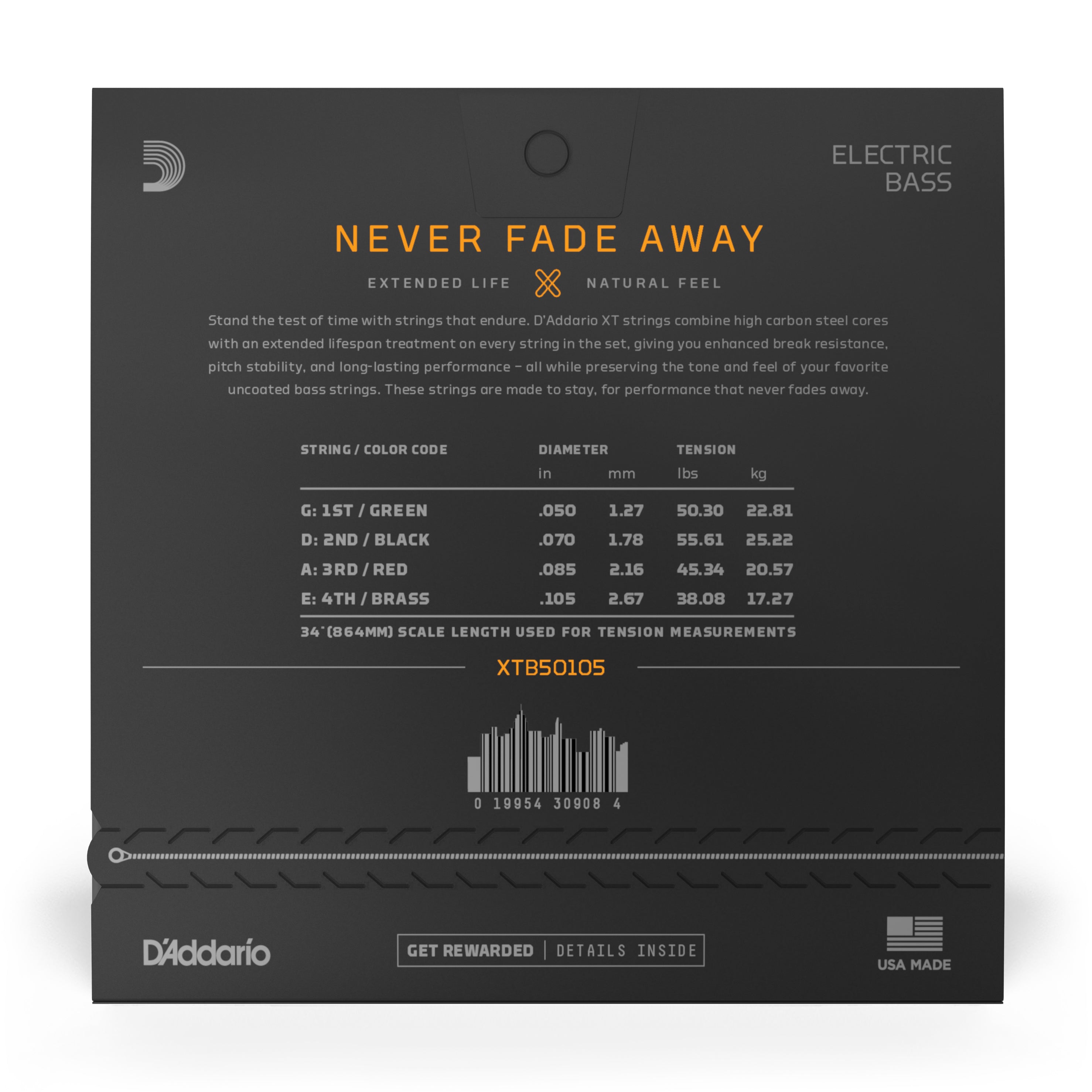 D'Addario XT Nickel Wound 50-105 Bass Guitar Strings, Long Scale