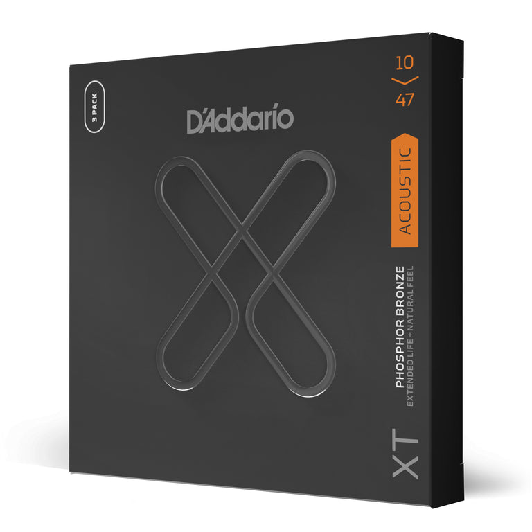D'Addario XT Coated Phosphor Bronze 10-47 Acoustic Guitar Strings, 3-Pack
