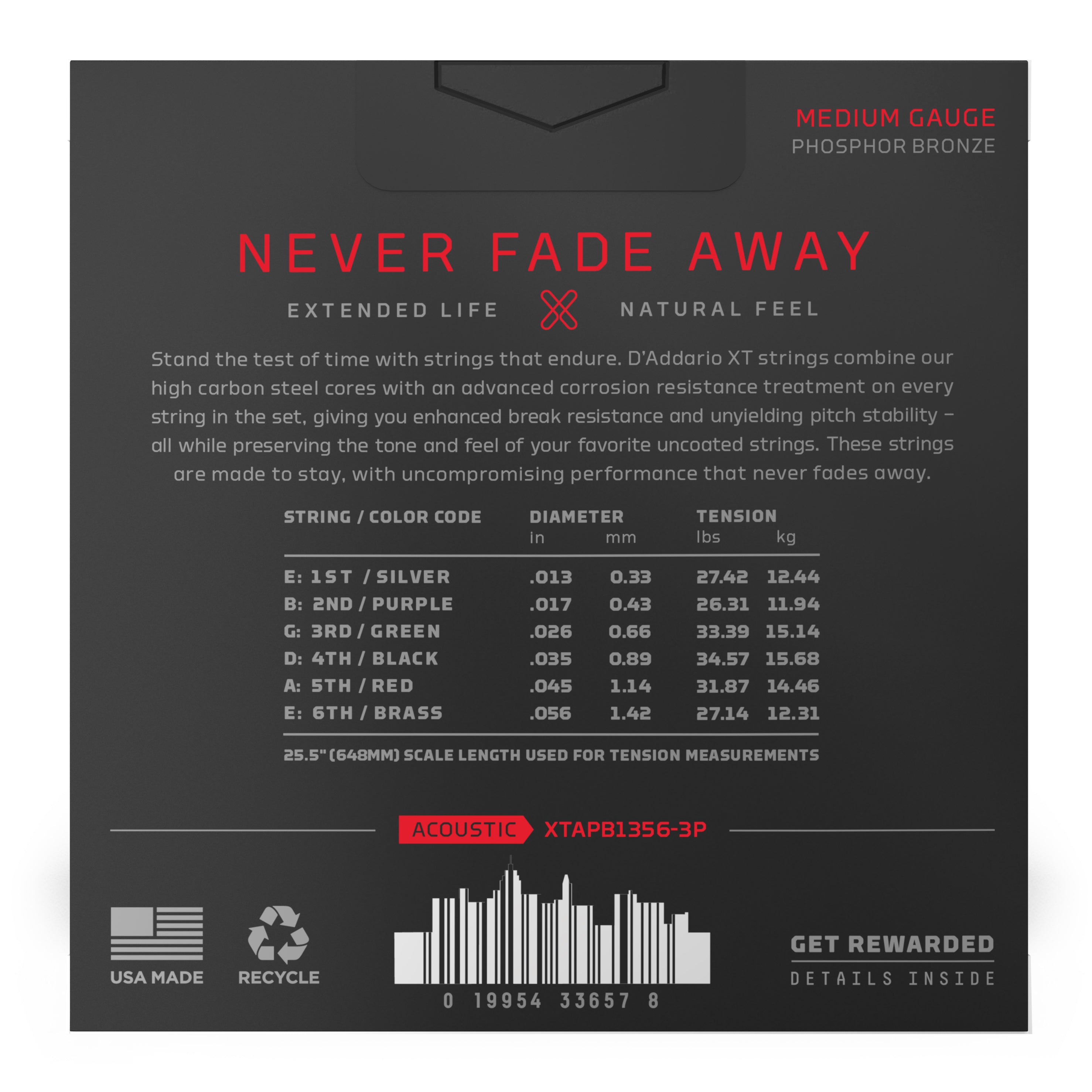 D'Addario XT Phosphor Bronze 13-56 Acoustic Guitar Strings, 3-Pack