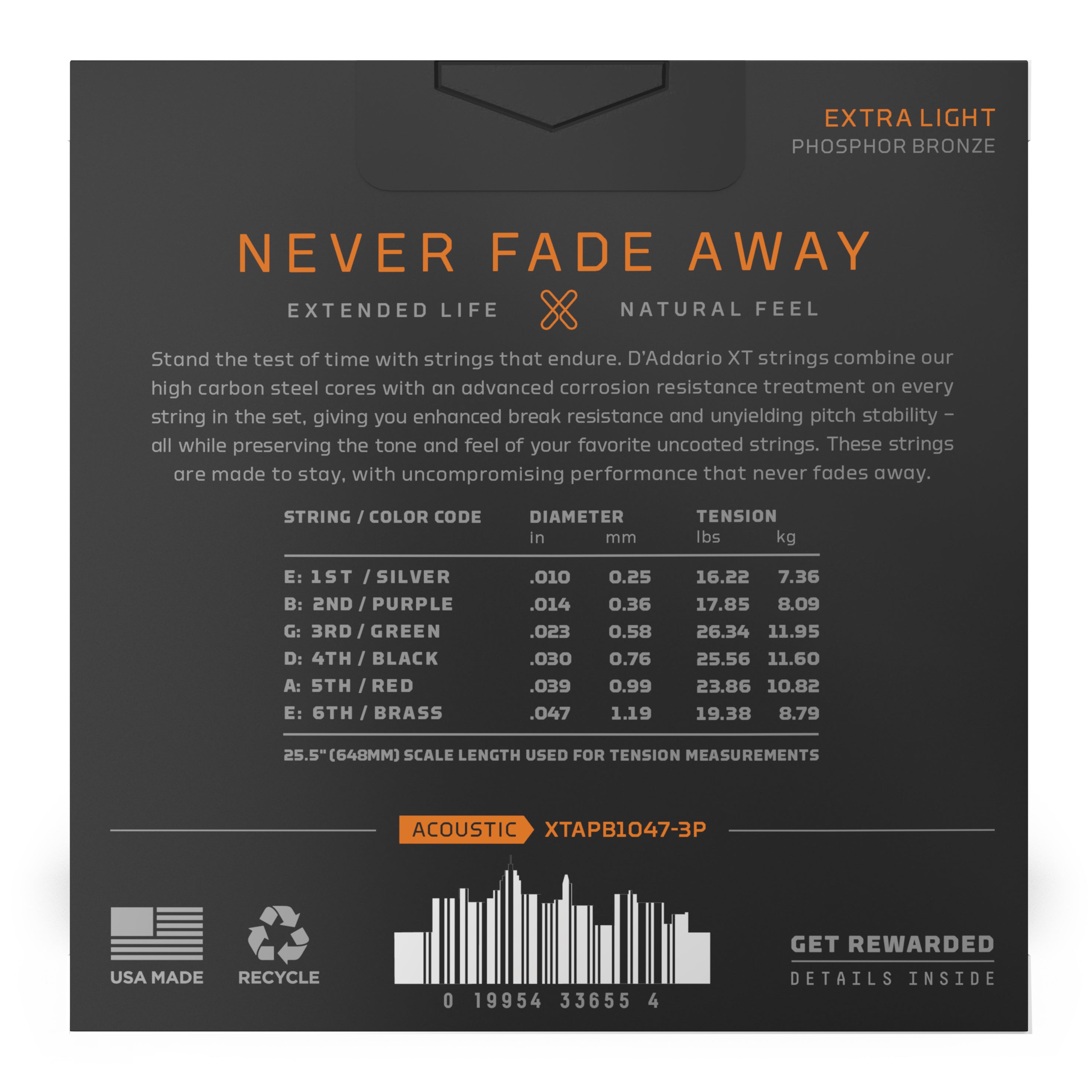 D'Addario XT Phosphor Bronze 10-47 Acoustic Guitar Strings, 3-Pack