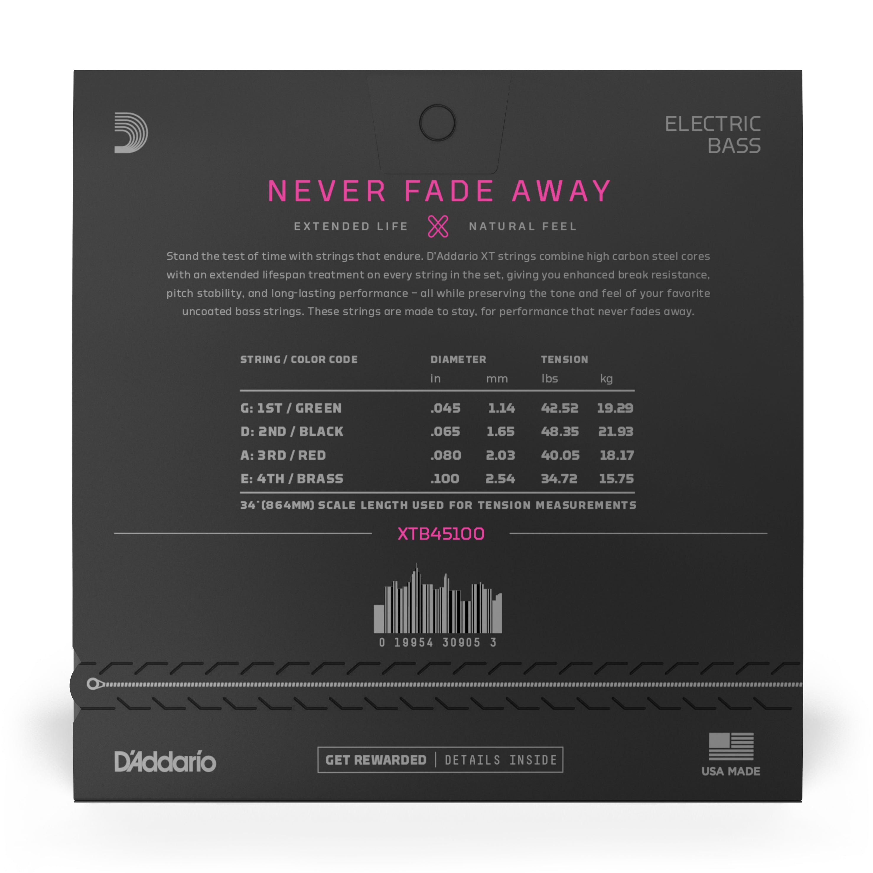 D'Addario XT Nickel Wound 45-100 Bass Guitar Strings, Long Scale