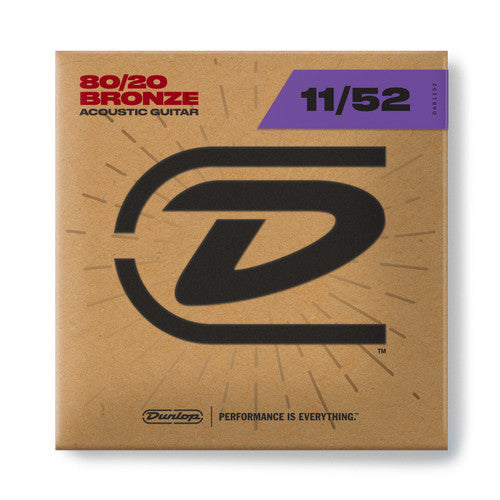 Jim Dunlop 80/20 Bronze 11-52 Acoustic Guitar Strings, Custom Light
