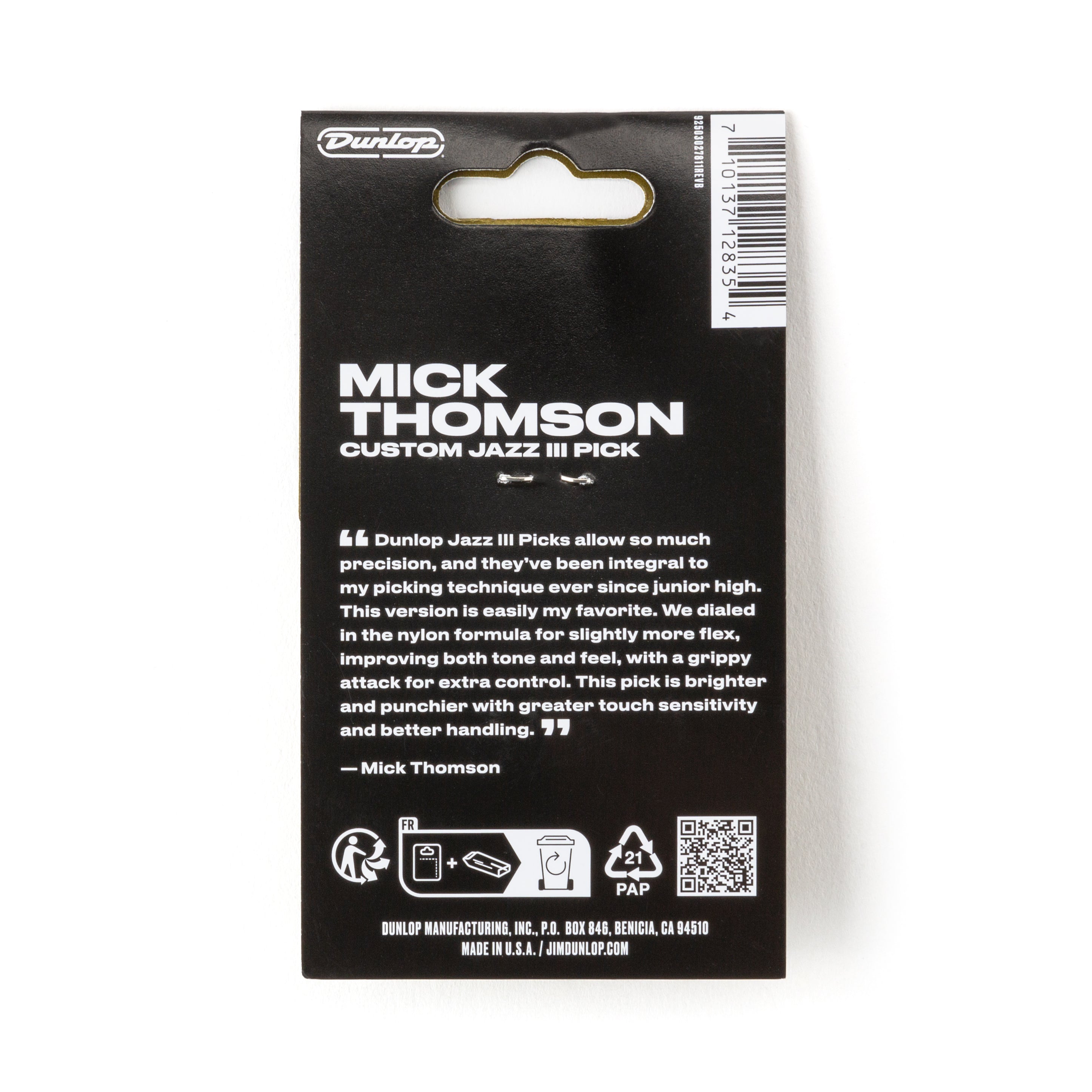 Jim Dunlop Mick Thomson Max-Grip Jazz III Guitar Picks, 6-Pack