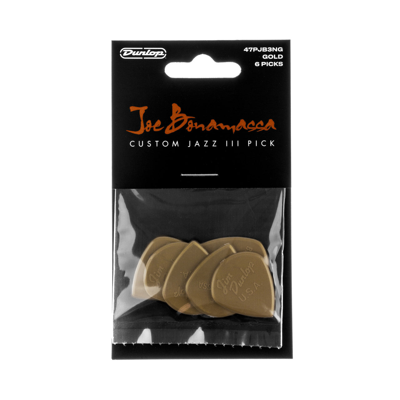 Jim Dunlop Joe Bonamassa Signature Gold Jazz III Guitar Plectrums, 6-Pack