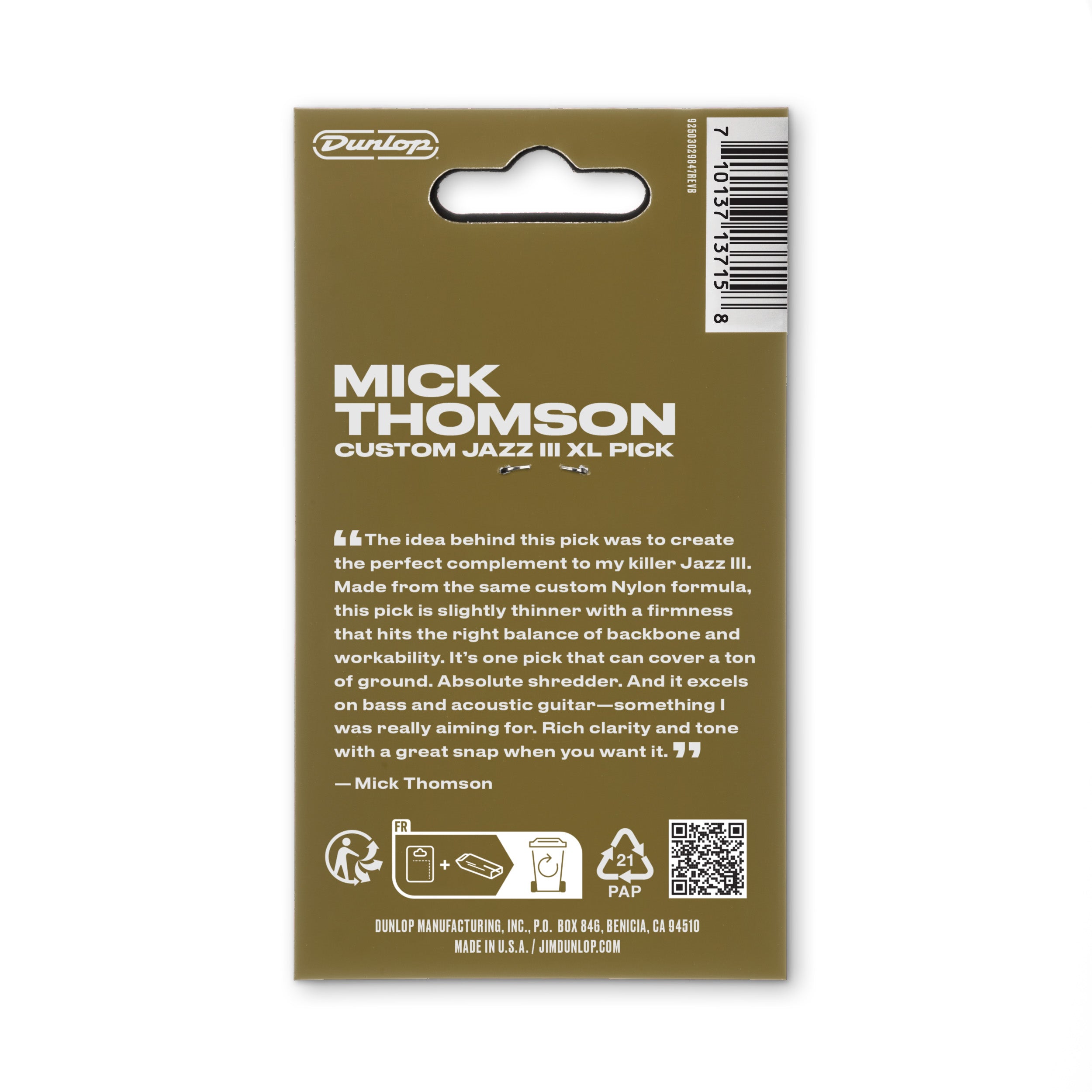 Jim Dunlop Mick Thomson Jazz III XL Guitar Picks, 6-Pack