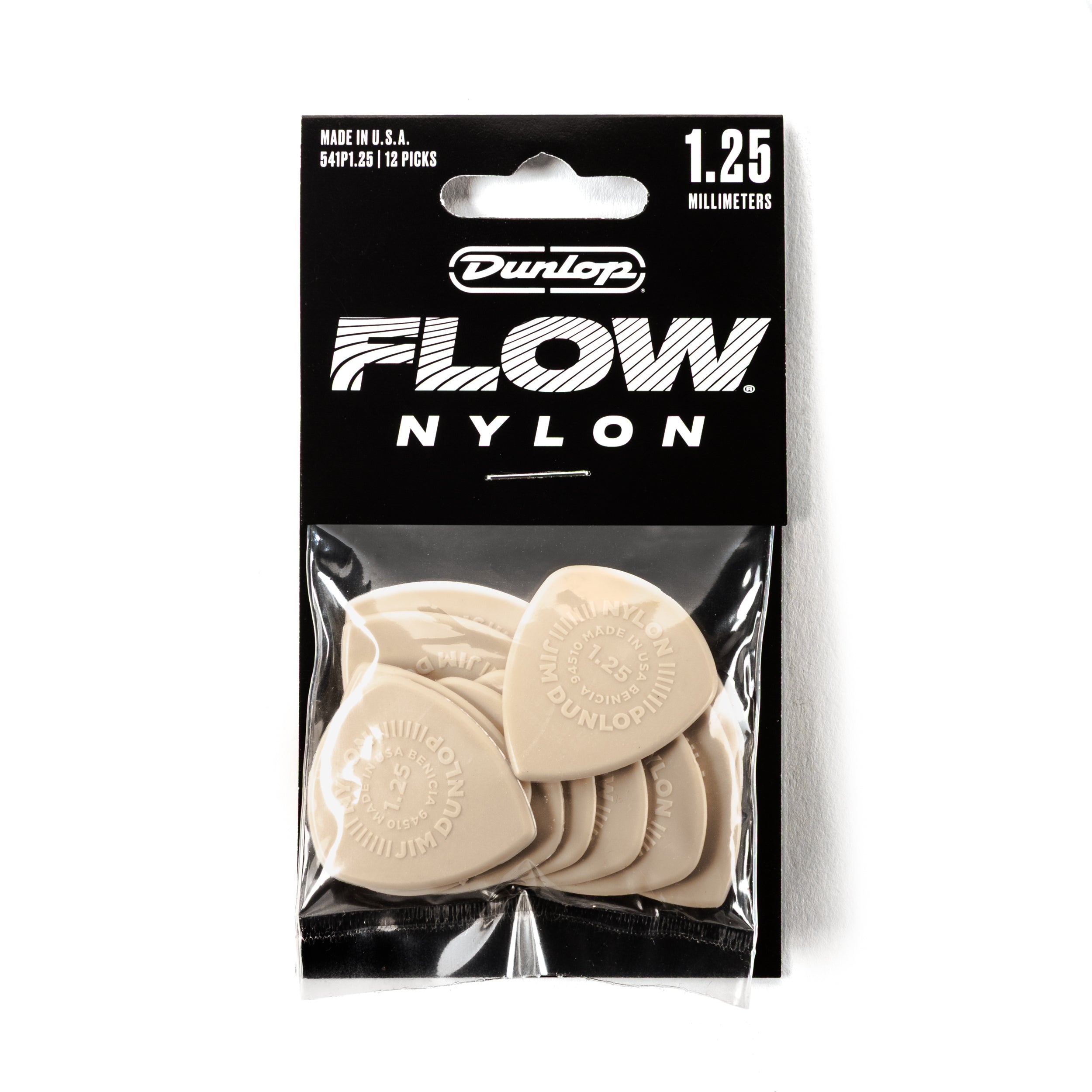 Jim Dunlop FLOW Nylon 1.25mm Guitar Plectrum, 12-Pack