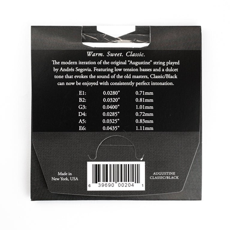 Augustine Classic/Black Classical Guitar Strings, Regular Trebles / Low Tension Basses