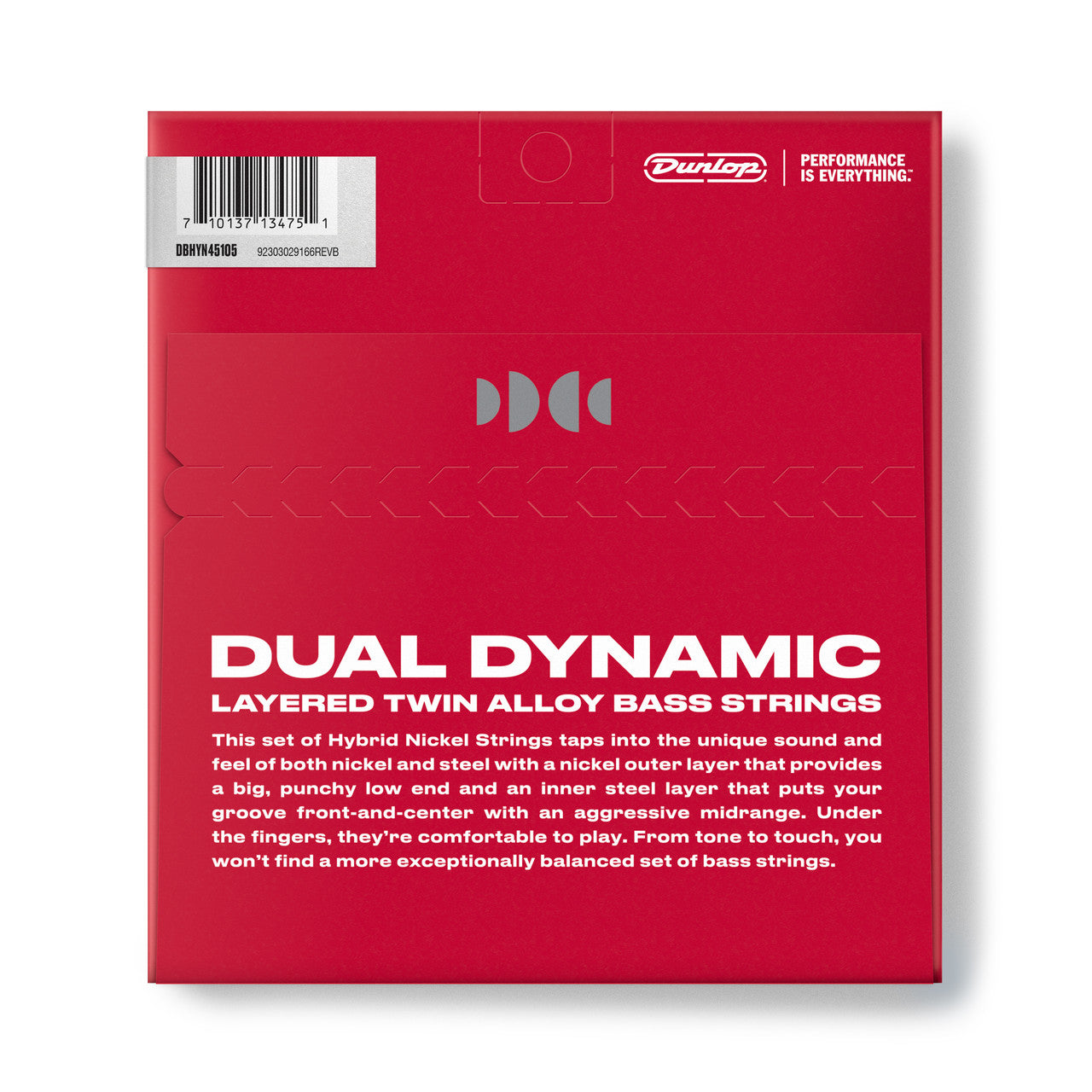 Jim Dunlop Dual Dynamic Hybrid Nickel-Steel 45-105 Bass Guitar Strings, Long Scale