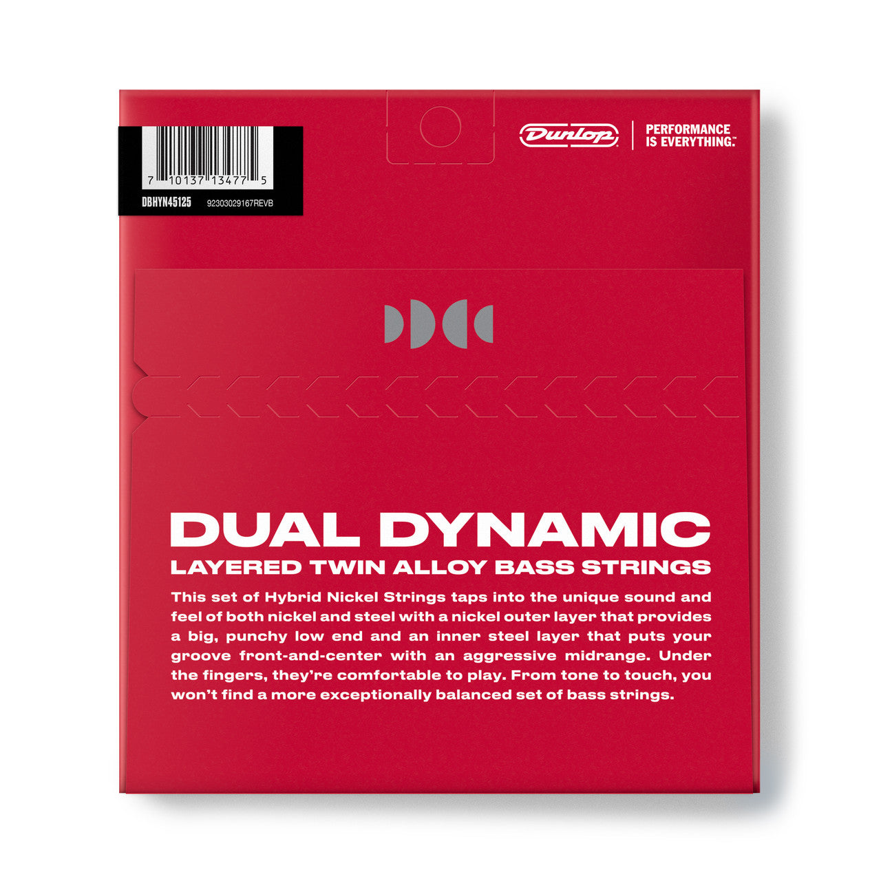 Jim Dunlop Dual Dynamic Hybrid Nickel-Steel 45-125 5-String Bass Guitar Strings, Long Scale