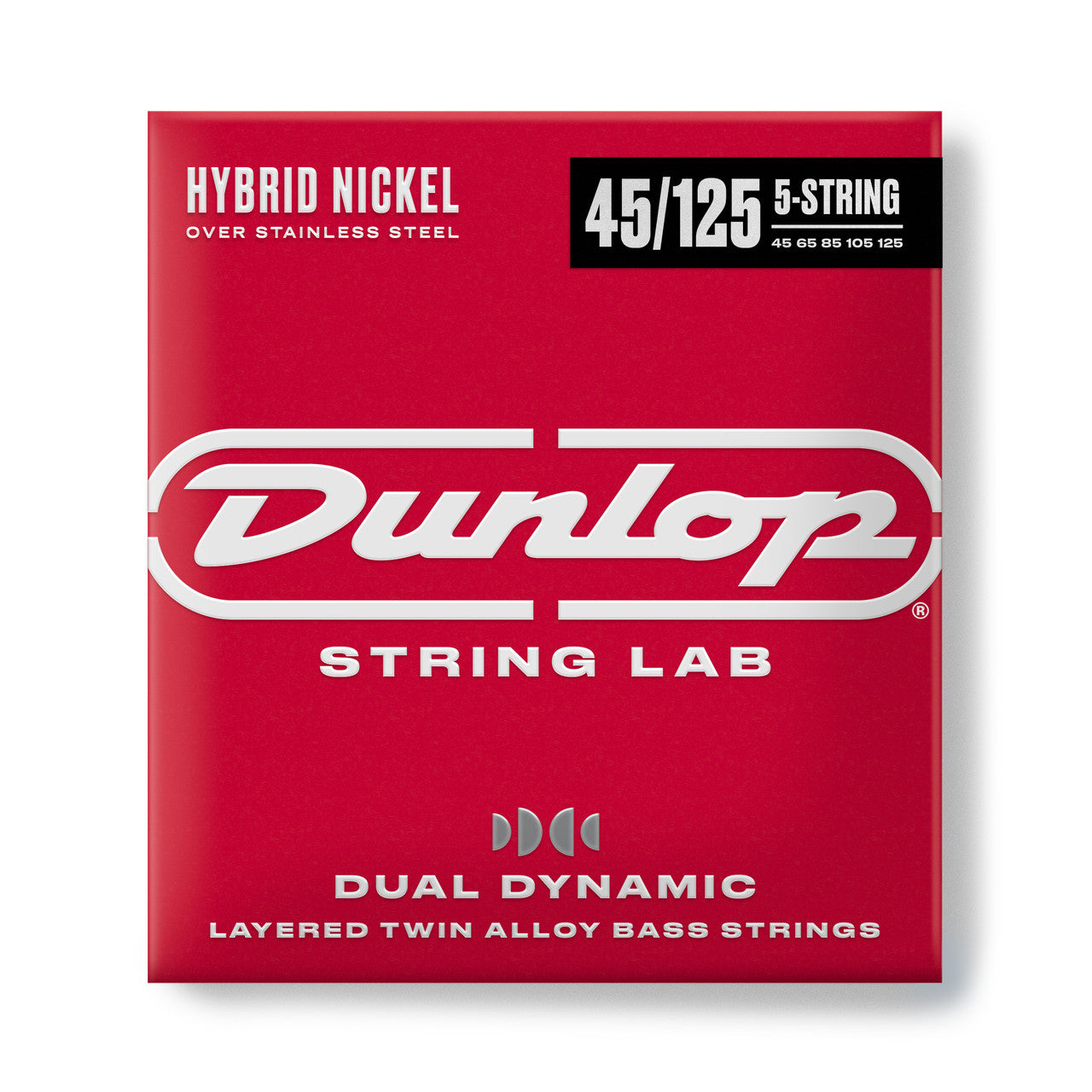 Jim Dunlop Dual Dynamic Hybrid Nickel-Steel 45-125 5-String Bass Guitar Strings, Long Scale
