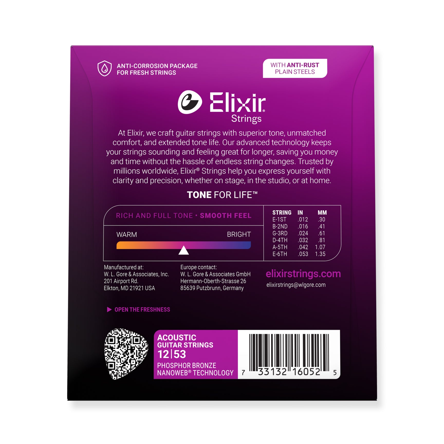 Elixir Nanoweb Phosphor Bronze 12-53 Acoustic Guitar Strings, 12-Pack