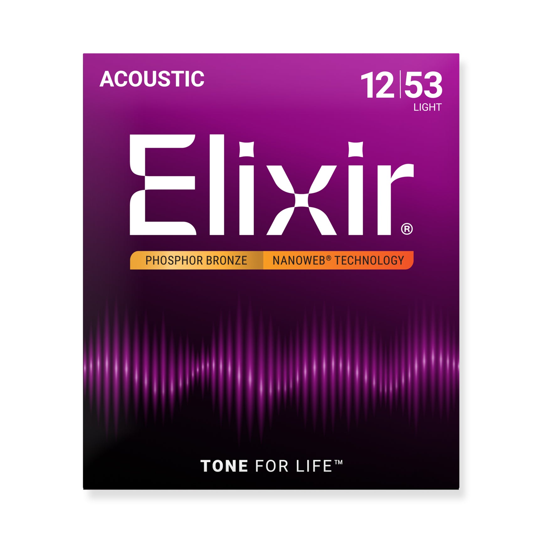 Elixir Nanoweb Phosphor Bronze 12-53 Acoustic Guitar Strings, 12-Pack