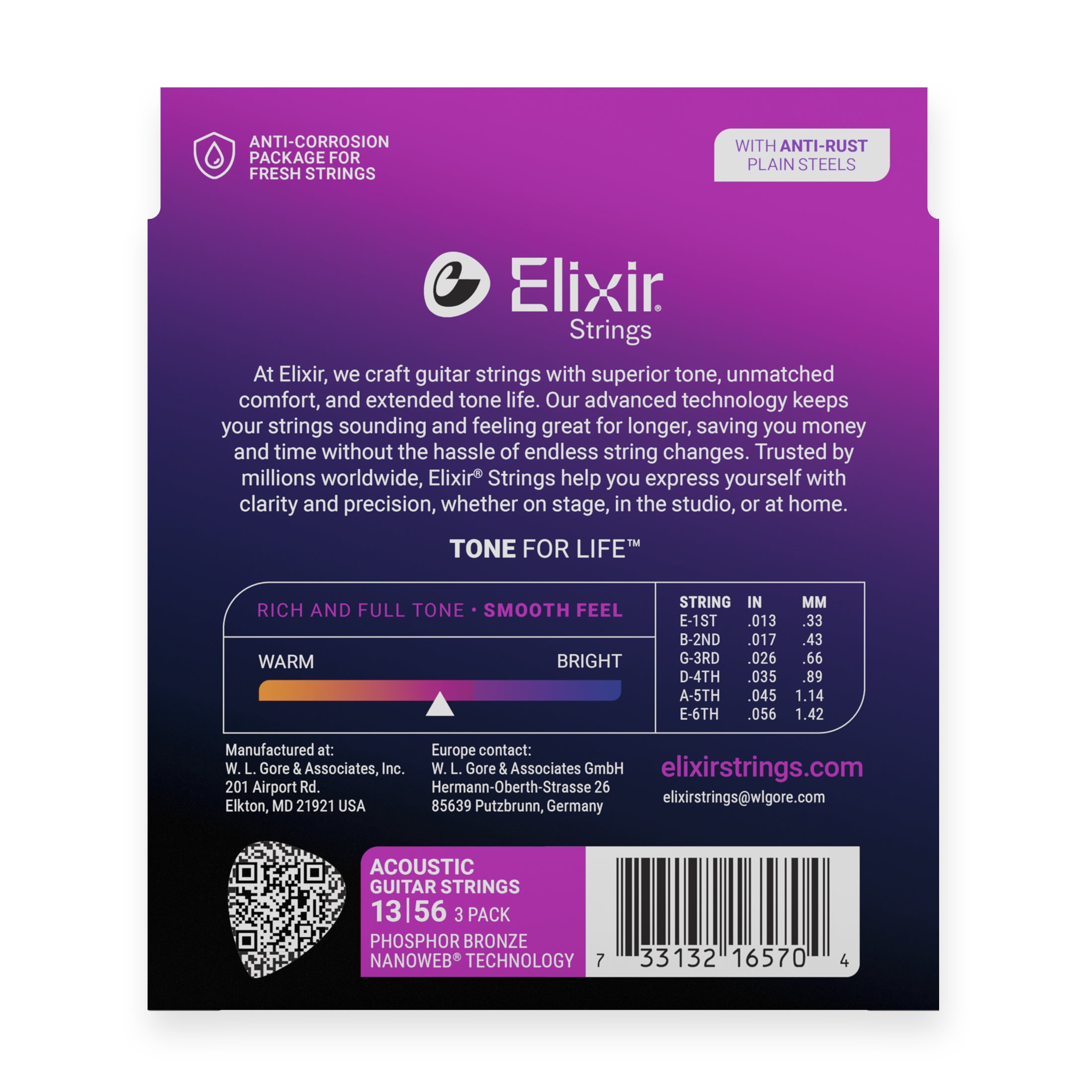 Elixir Nanoweb Phosphor Bronze 13-56 Acoustic Guitar Strings, 3-Pack