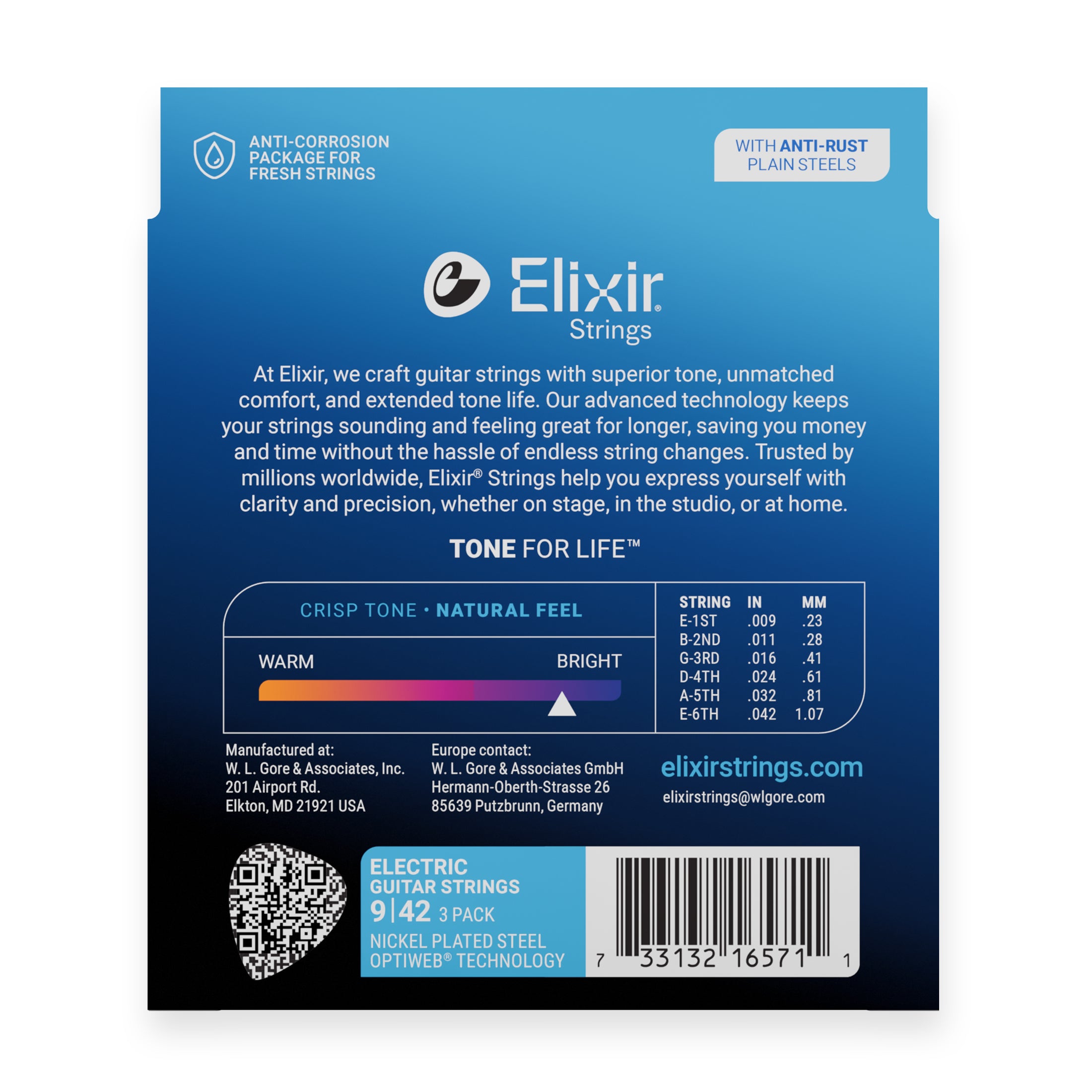 Elixir Optiweb Nickel Wound 9-42 Electric Guitar Strings, 3-Pack