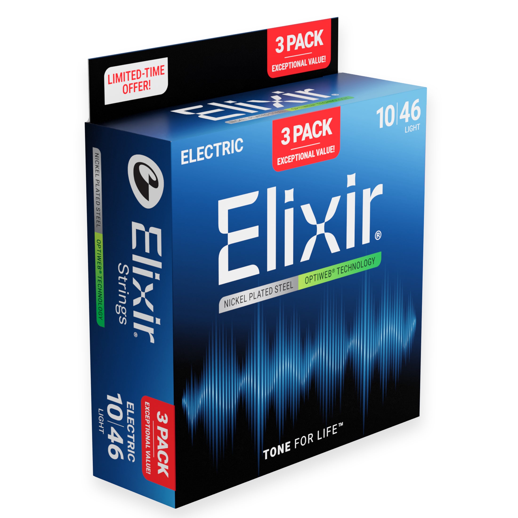 Elixir Optiweb Nickel Wound 10-46 Electric Guitar Strings, 3-Pack