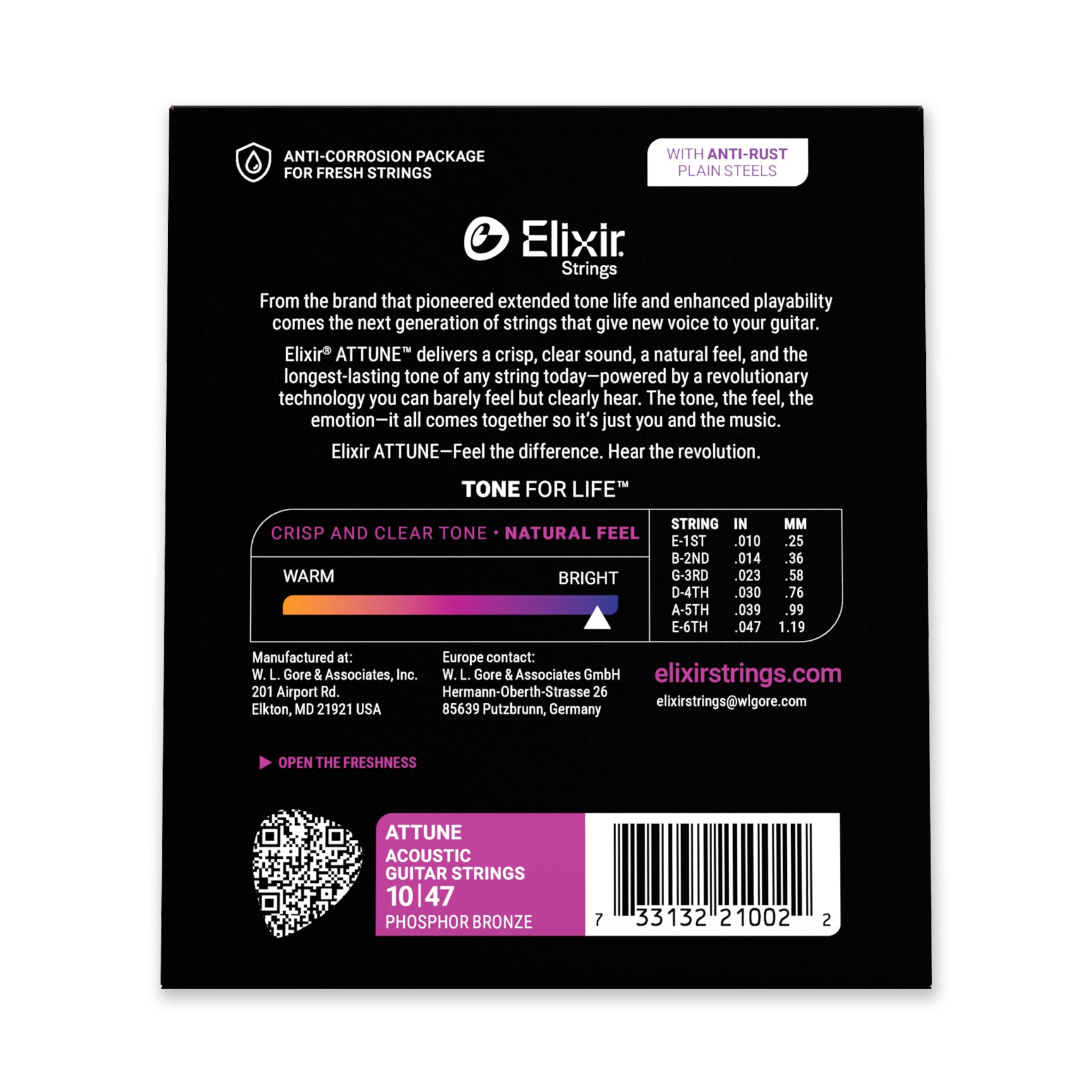 Elixir ATTUNE Phosphor Bronze 10-47 Acoustic Guitar Strings, Extra Light