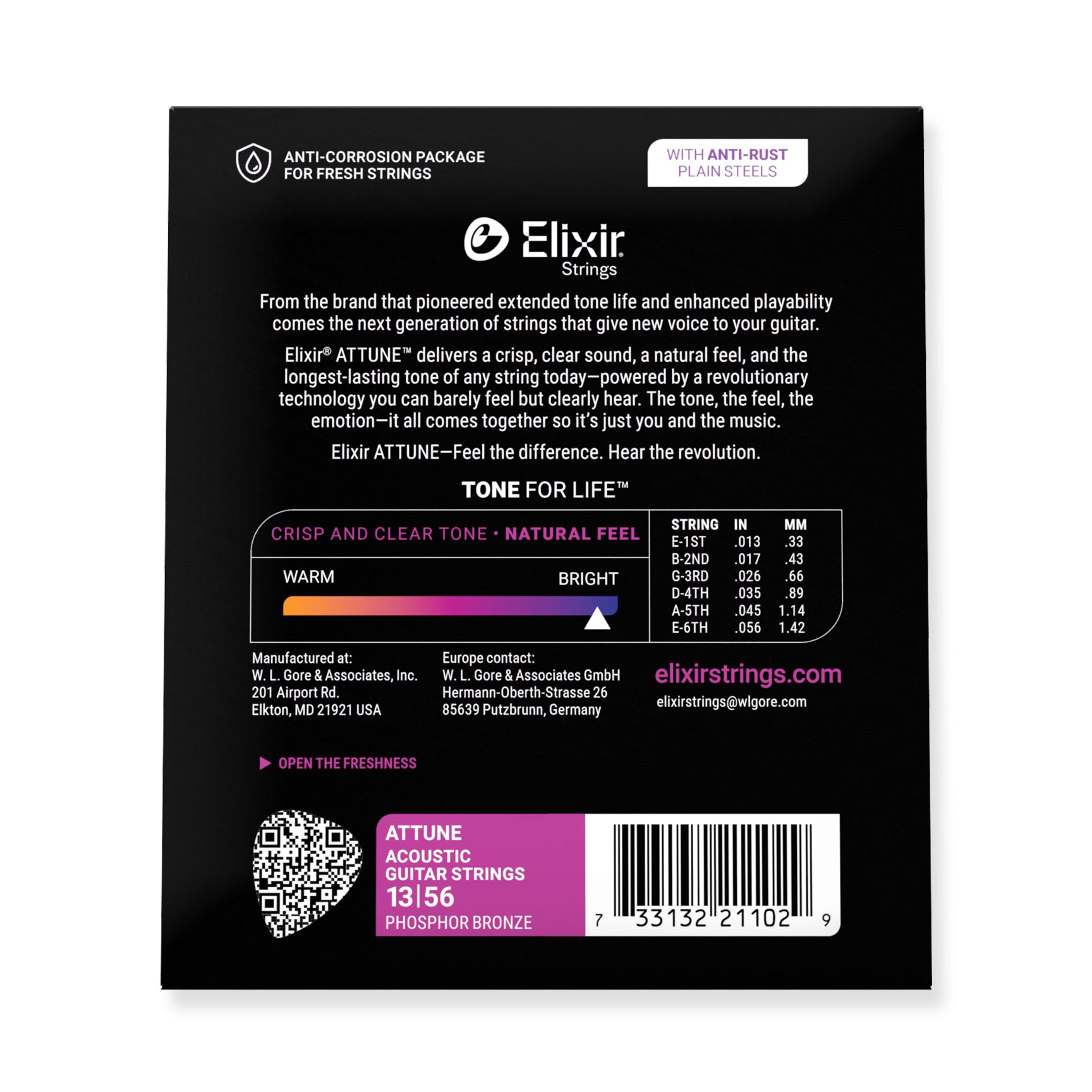 Elixir ATTUNE Phosphor Bronze 13-56 Acoustic Guitar Strings, Medium