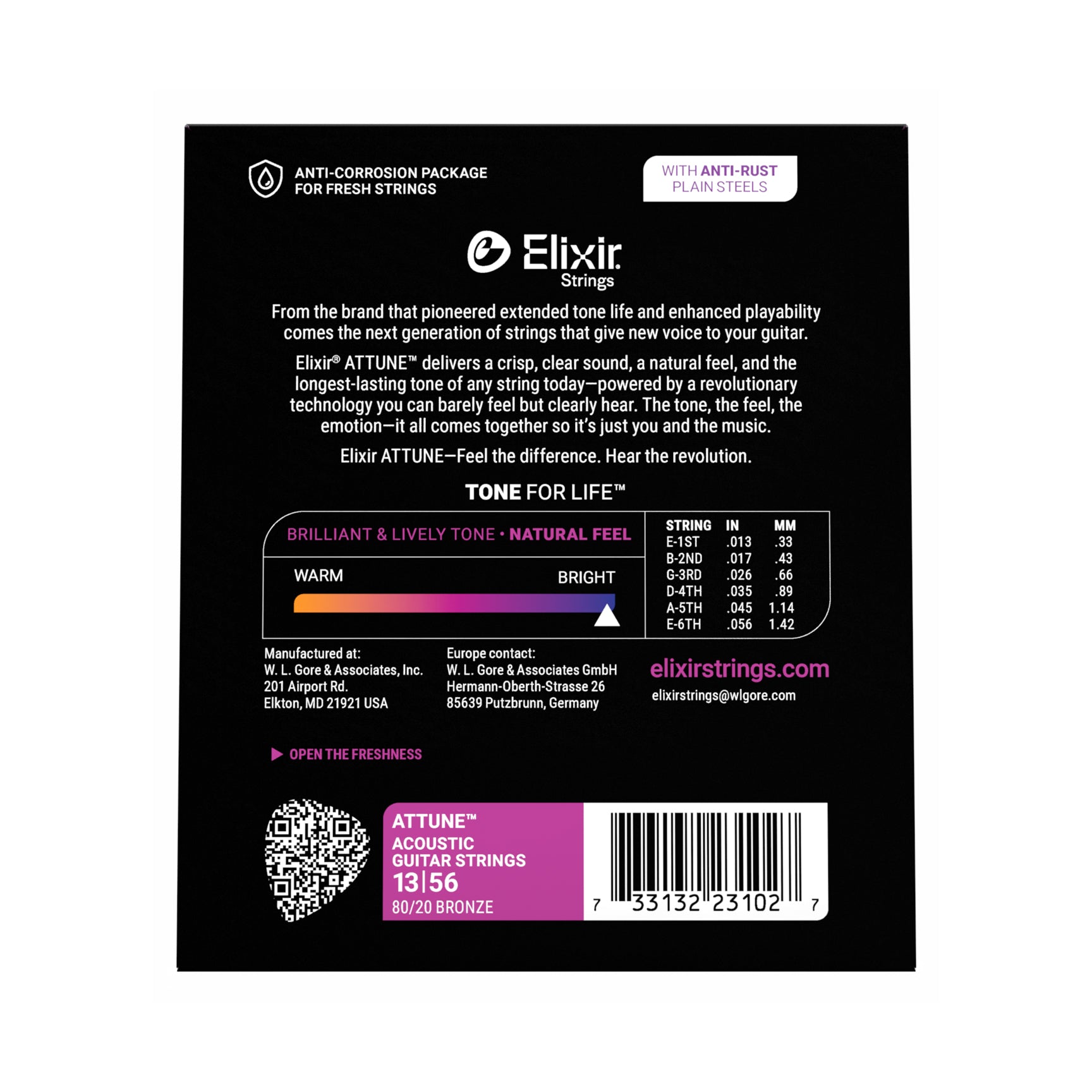 Elixir ATTUNE 80/20 Bronze 13-56 Acoustic Guitar Strings, Medium