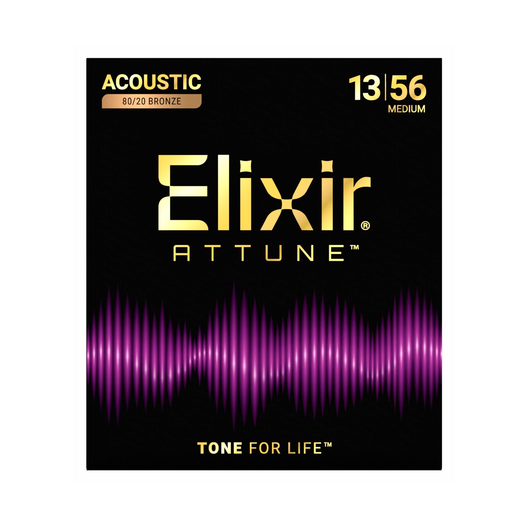 Elixir ATTUNE 80/20 Bronze 13-56 Acoustic Guitar Strings, Medium