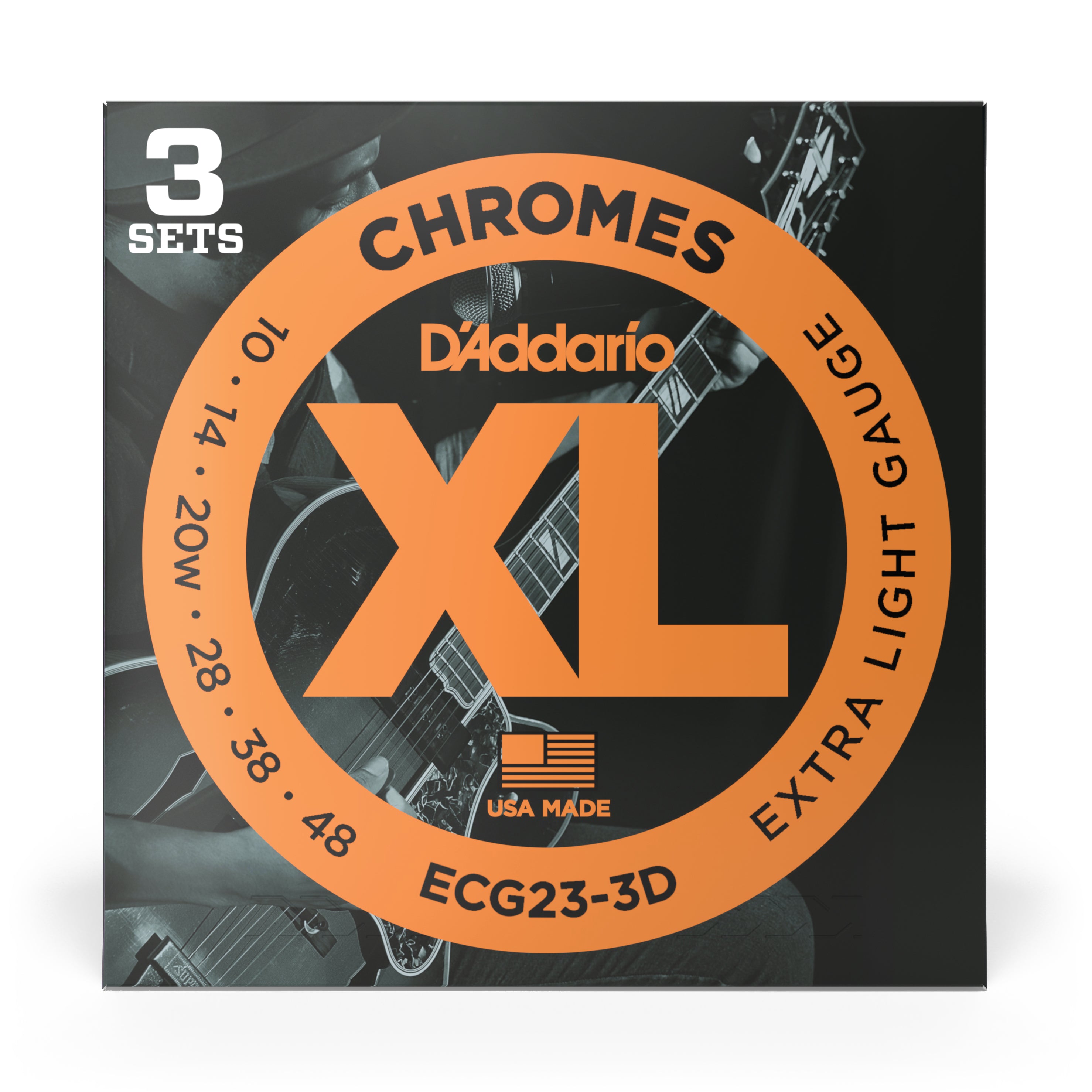 D'Addario ECG23 Chromes Flatwound 10-48 Electric Guitar Strings, 3-Pack