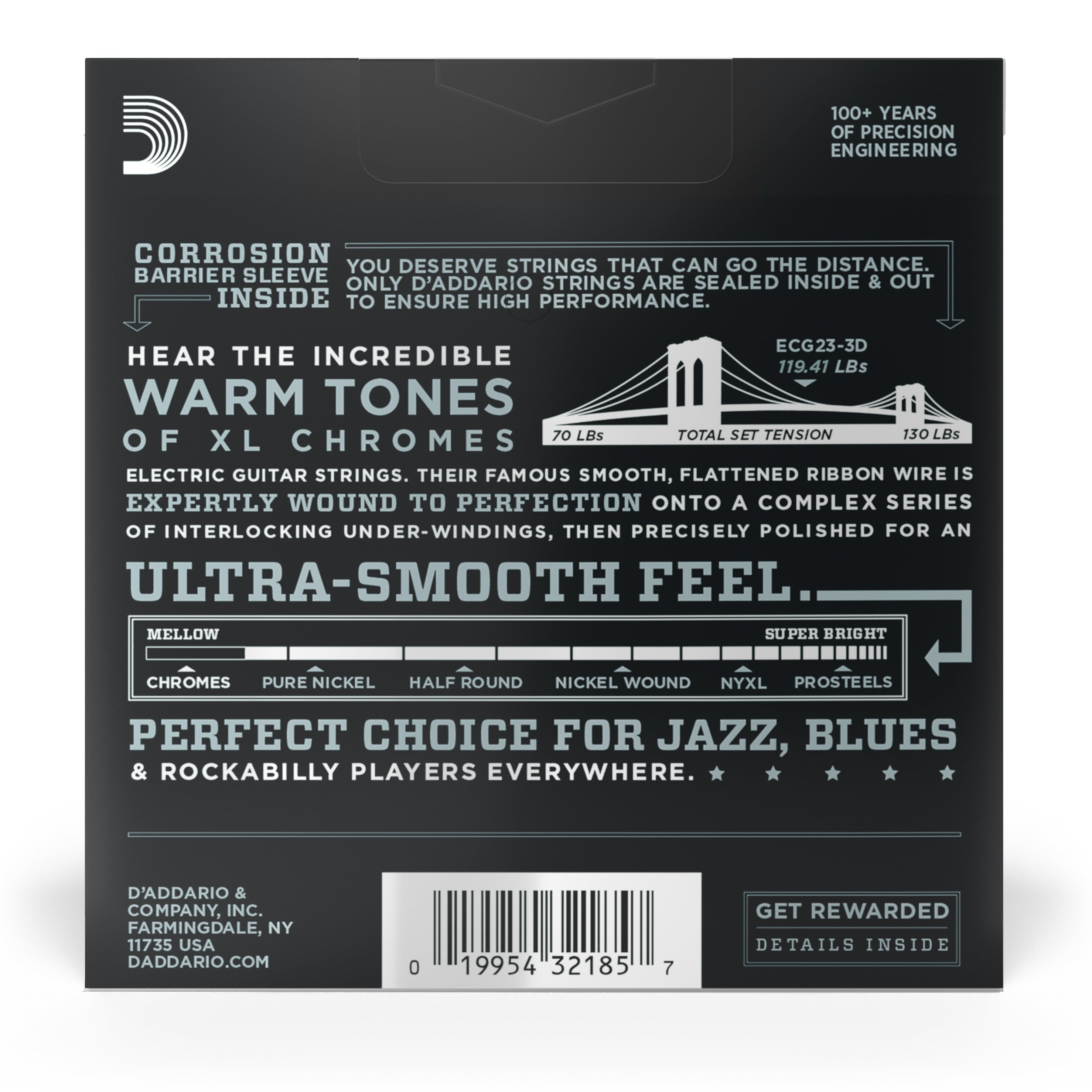 D'Addario ECG23 Chromes Flatwound 10-48 Electric Guitar Strings, 3-Pack