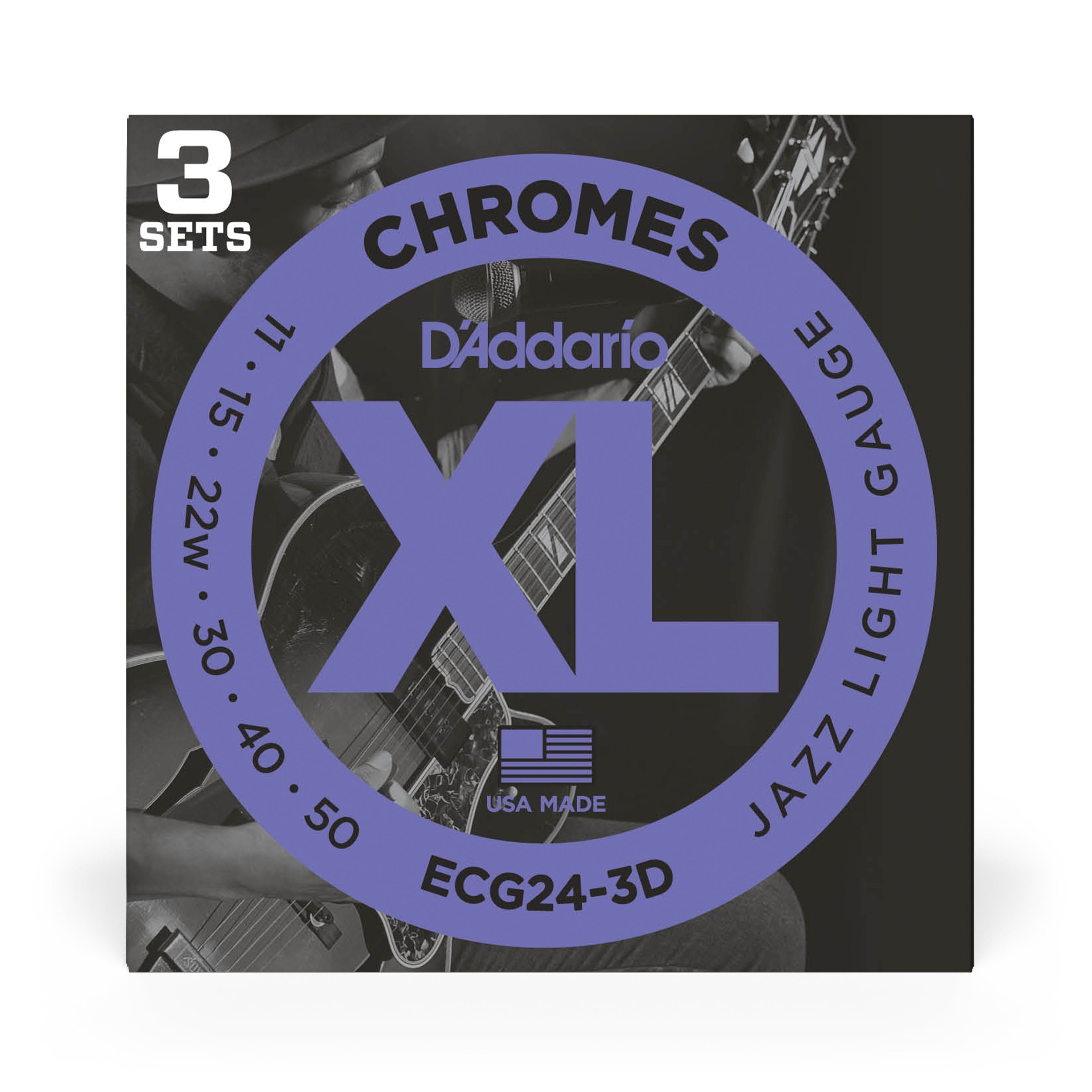 D'Addario ECG24 Chromes Flatwound 11-50 Electric Guitar Strings, 3-Pack